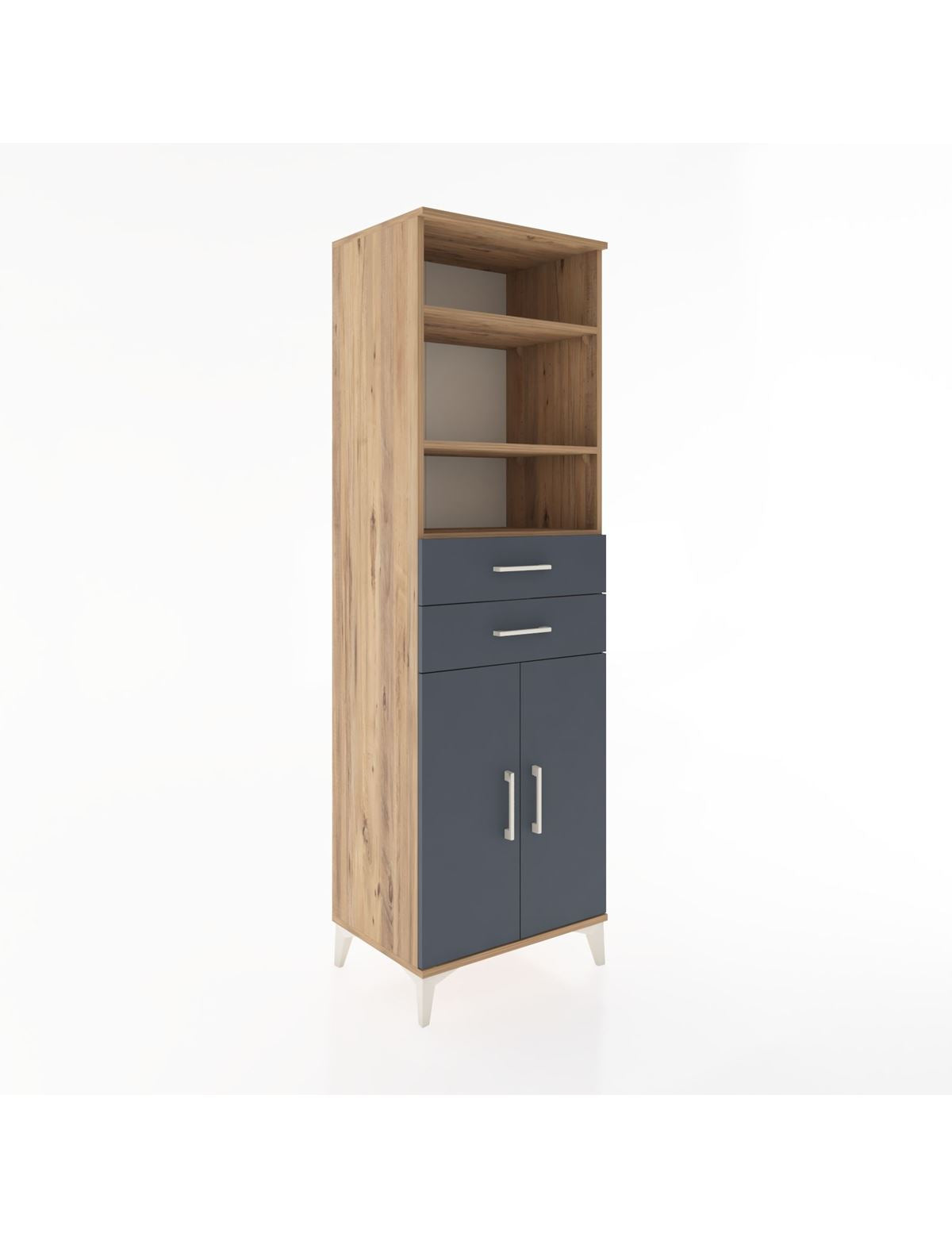 Hyperion Dolap 4 Raflı 2 Çekmeceli 2 Kapaklı 60x44x195 Çam-Antrasit