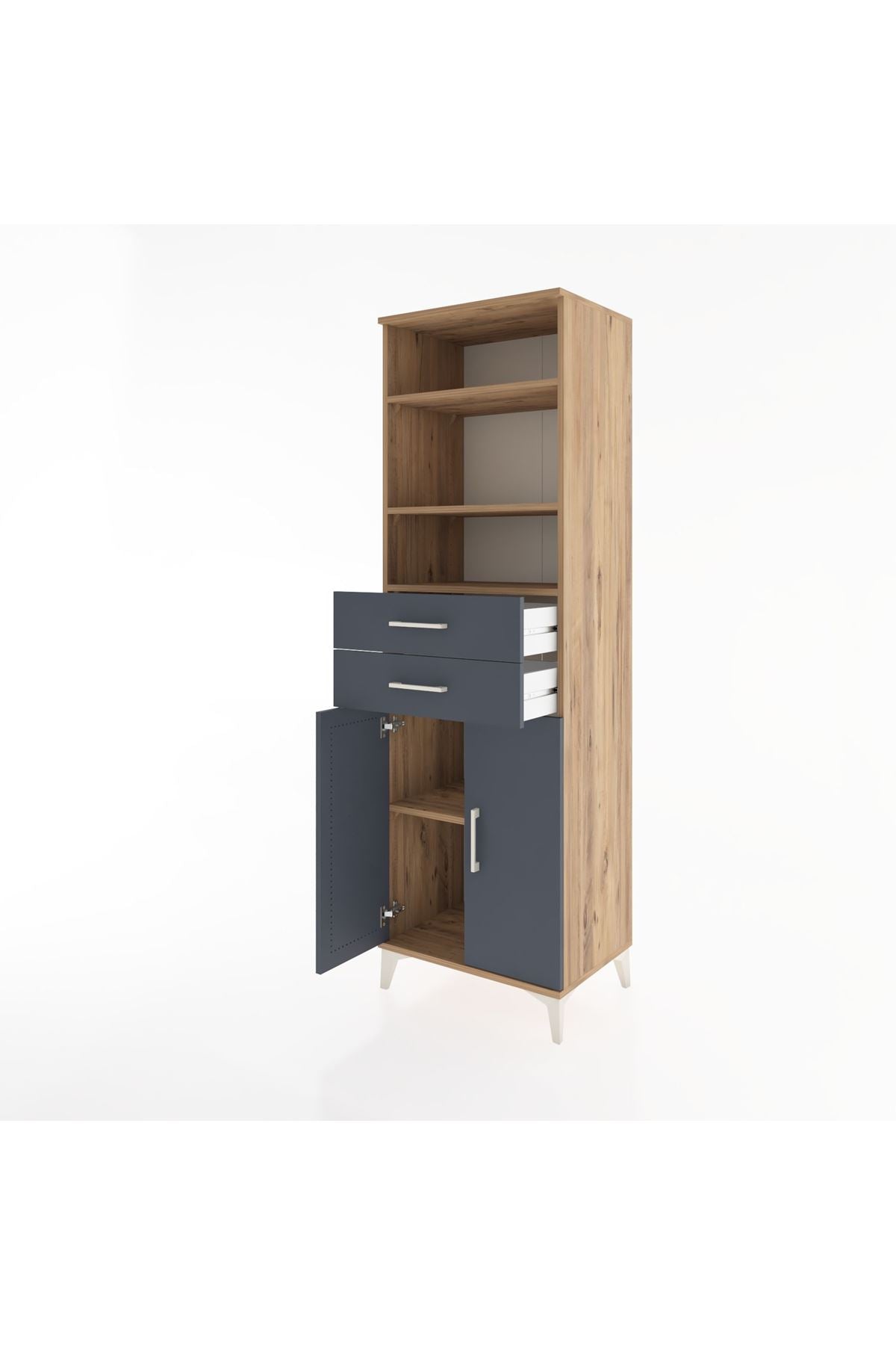 Hyperion Dolap 4 Raflı 2 Çekmeceli 2 Kapaklı 60x44x195 Çam-Antrasit