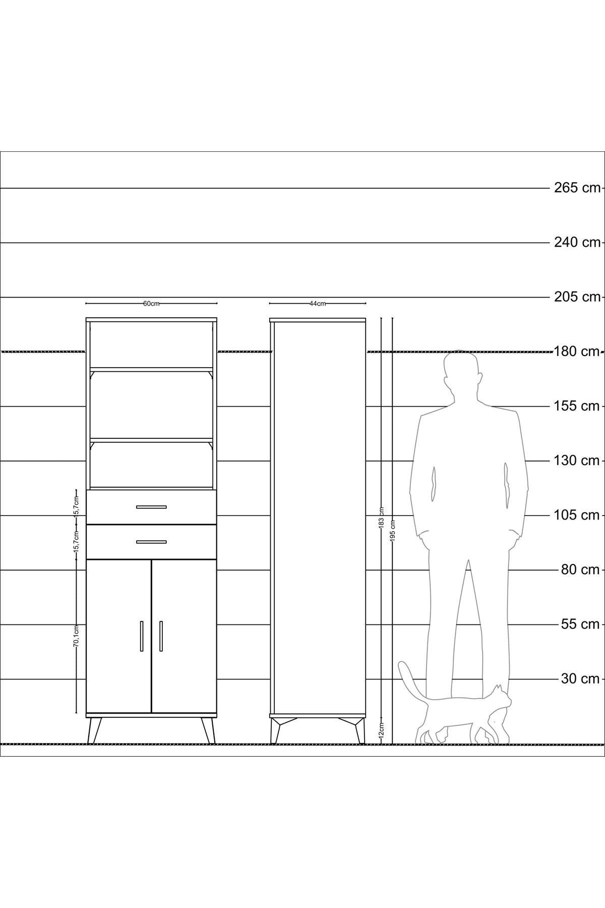 Hyperion Dolap 4 Raflı 2 Çekmeceli 2 Kapaklı 60x44x195 Çam-Antrasit