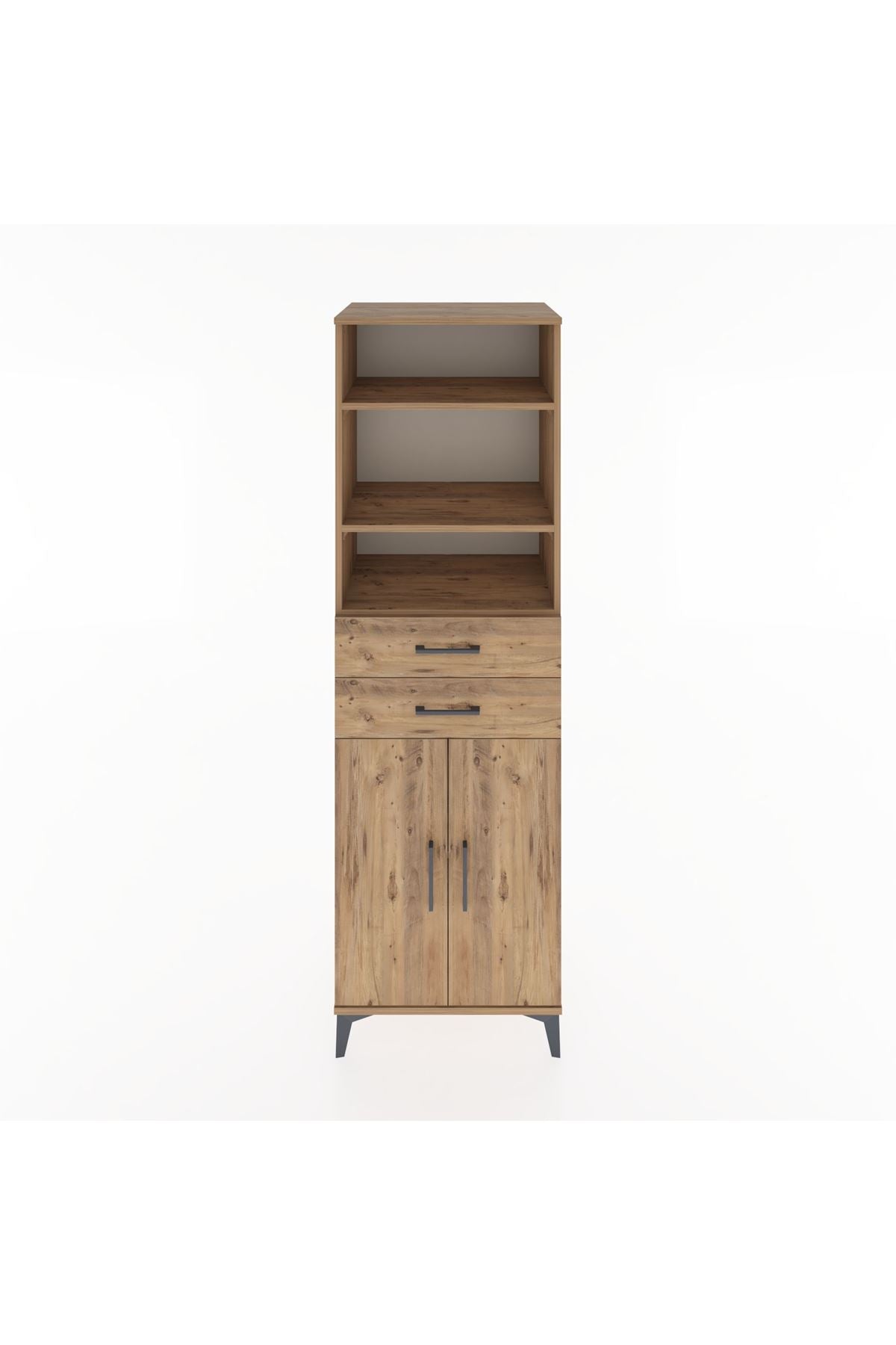 Hyperion Dolap 4 Raflı 2 Çekmeceli 2 Kapaklı 60x44x195 Çam-Çam