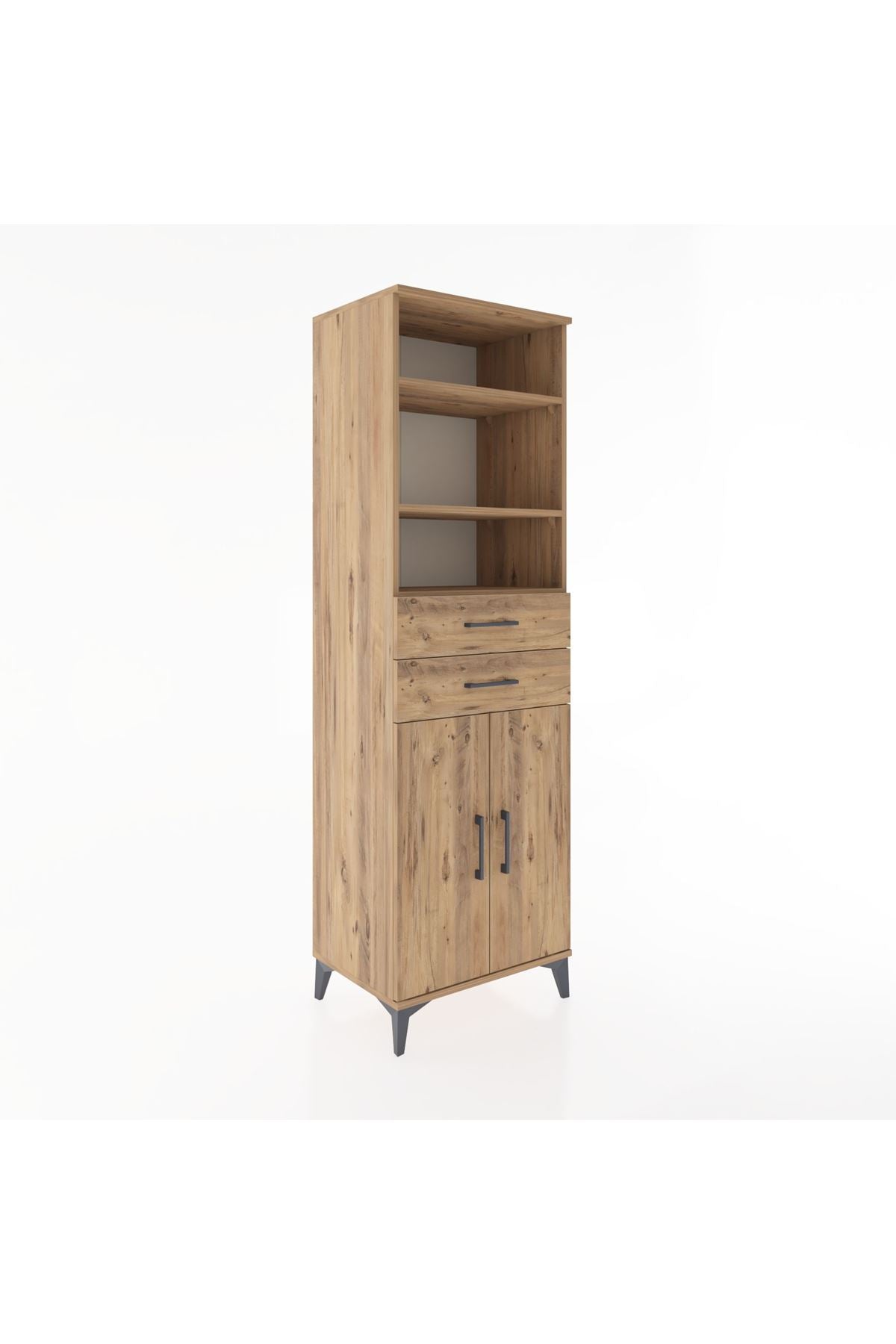 Hyperion Dolap 4 Raflı 2 Çekmeceli 2 Kapaklı 60x44x195 Çam-Çam