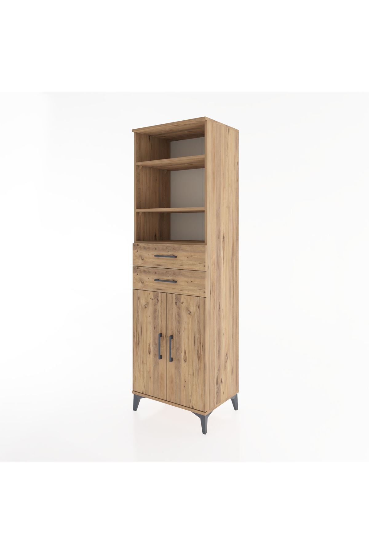 Hyperion Dolap 4 Raflı 2 Çekmeceli 2 Kapaklı 60x44x195 Çam-Çam