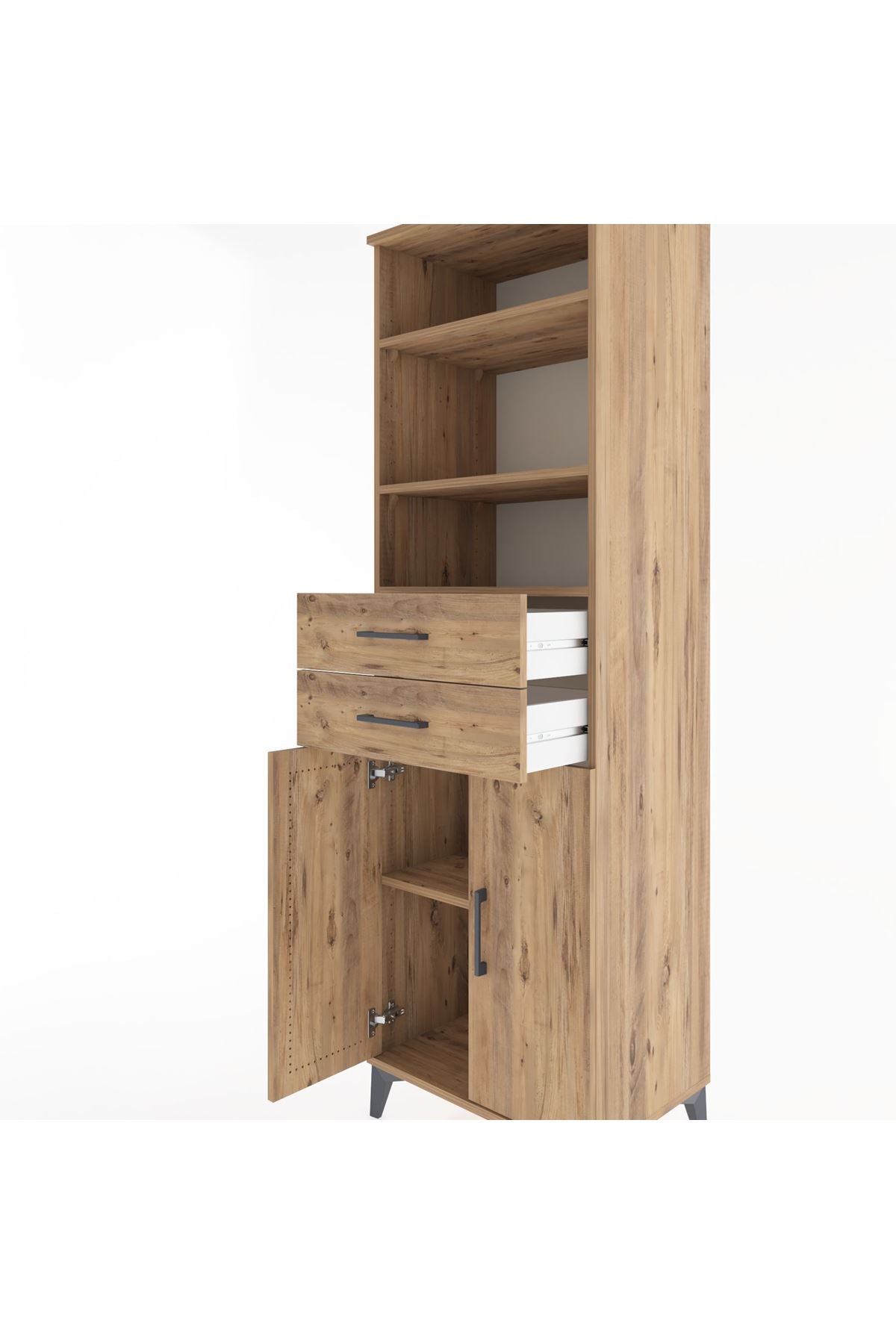 Hyperion Dolap 4 Raflı 2 Çekmeceli 2 Kapaklı 60x44x195 Çam-Çam