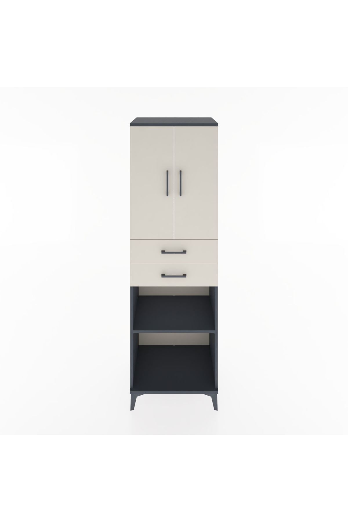 Hyperion Dolap 4 Raflı 2 Çekmeceli 2 Kapaklı 60x44x195 Antrasit-Aytaşı