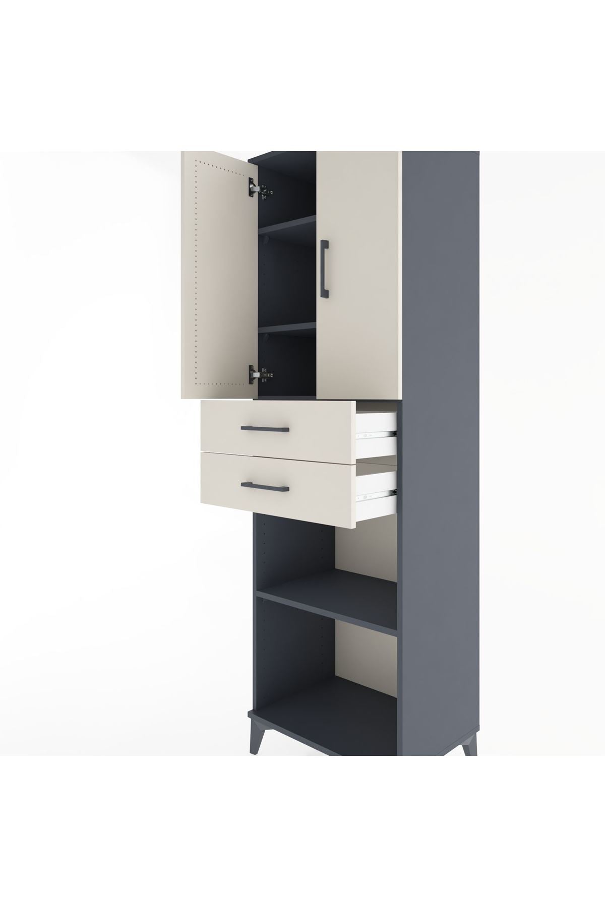 Hyperion Dolap 4 Raflı 2 Çekmeceli 2 Kapaklı 60x44x195 Antrasit-Aytaşı