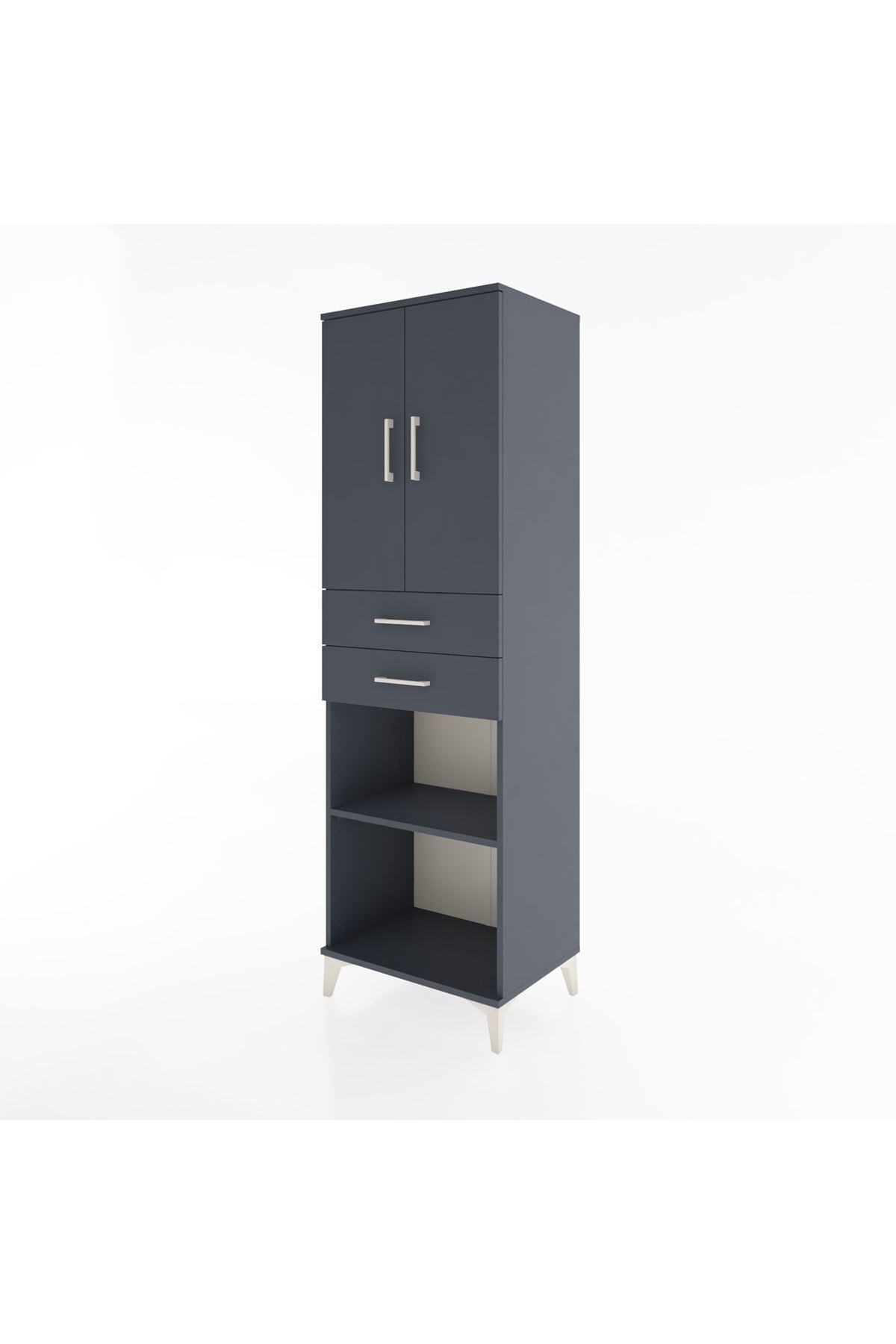 Hyperion Dolap 4 Raflı 2 Çekmeceli 2 Kapaklı 60x44x195 Antrasit-Antrasit