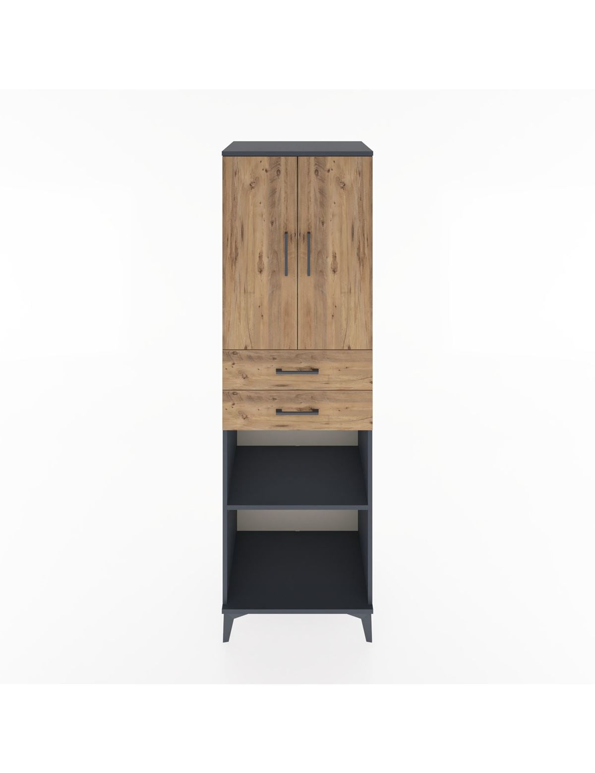 Hyperion Dolap 4 Raflı 2 Çekmeceli 2 Kapaklı 60x44x195 Antrasit-Çam