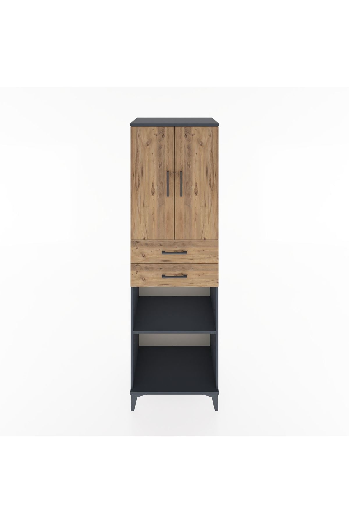 Hyperion Dolap 4 Raflı 2 Çekmeceli 2 Kapaklı 60x44x195 Antrasit-Çam