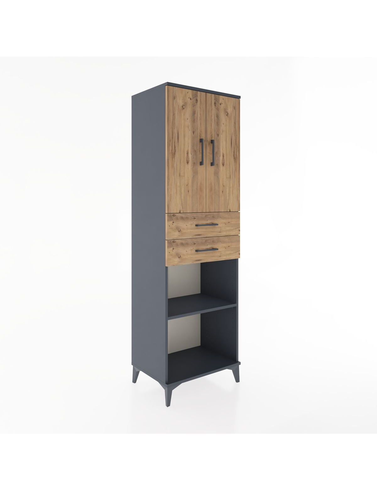 Hyperion Dolap 4 Raflı 2 Çekmeceli 2 Kapaklı 60x44x195 Antrasit-Çam