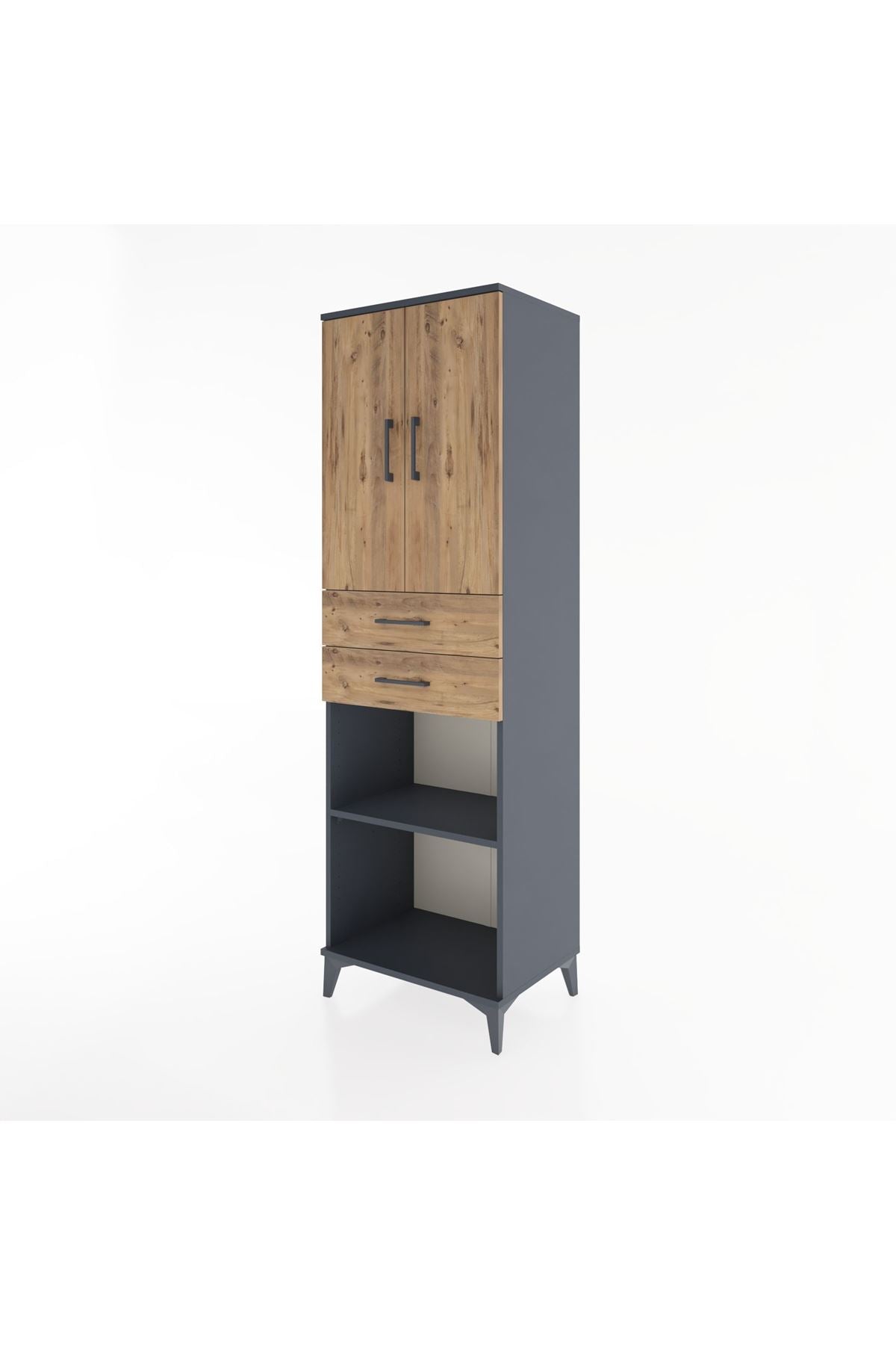 Hyperion Dolap 4 Raflı 2 Çekmeceli 2 Kapaklı 60x44x195 Antrasit-Çam