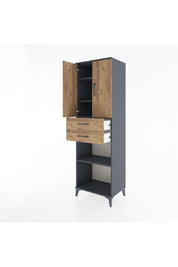 Hyperion Dolap 4 Raflı 2 Çekmeceli 2 Kapaklı 60x44x195 Antrasit-Çam