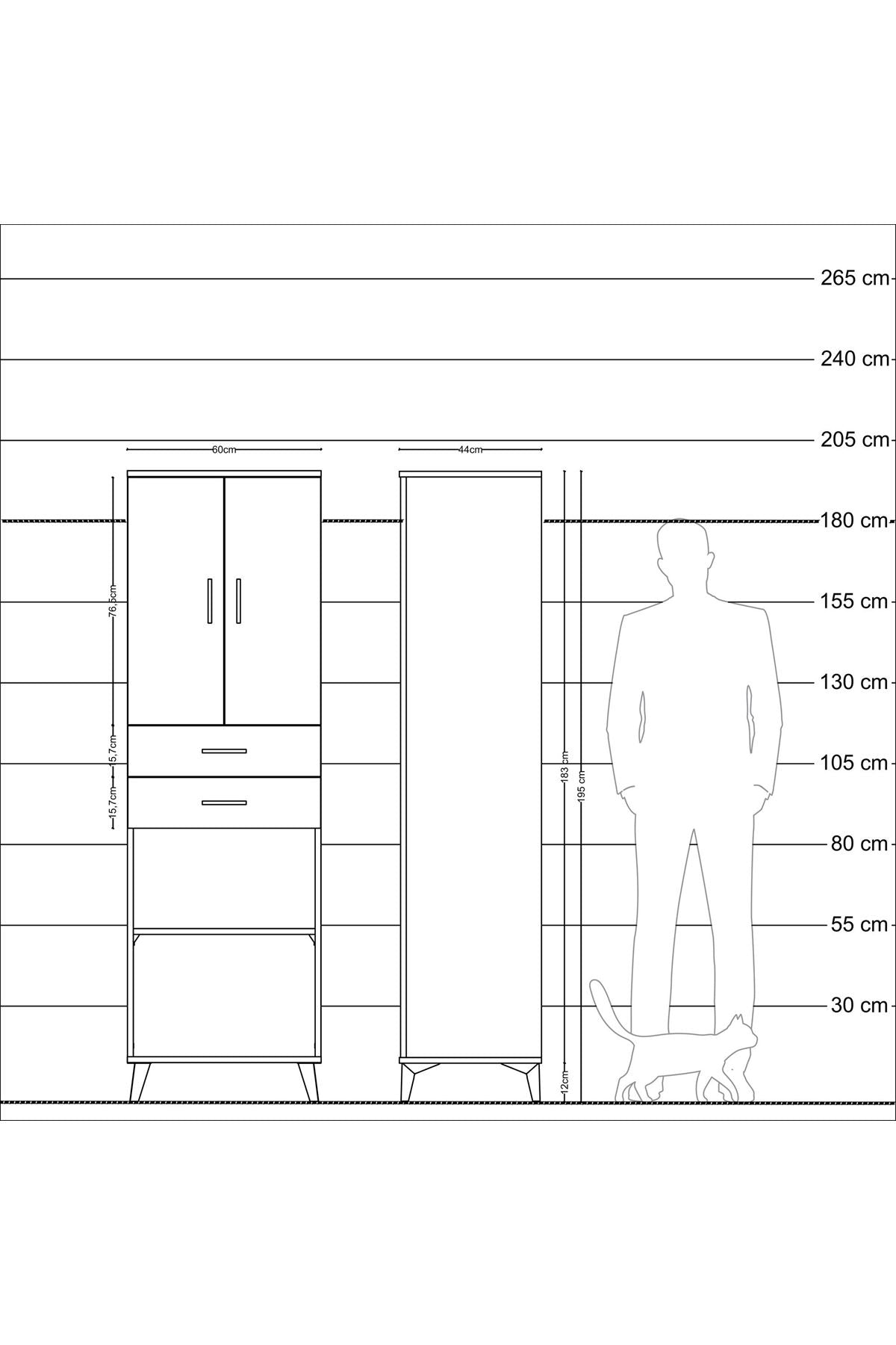 Hyperion Dolap 4 Raflı 2 Çekmeceli 2 Kapaklı 60x44x195 Antrasit-Çam