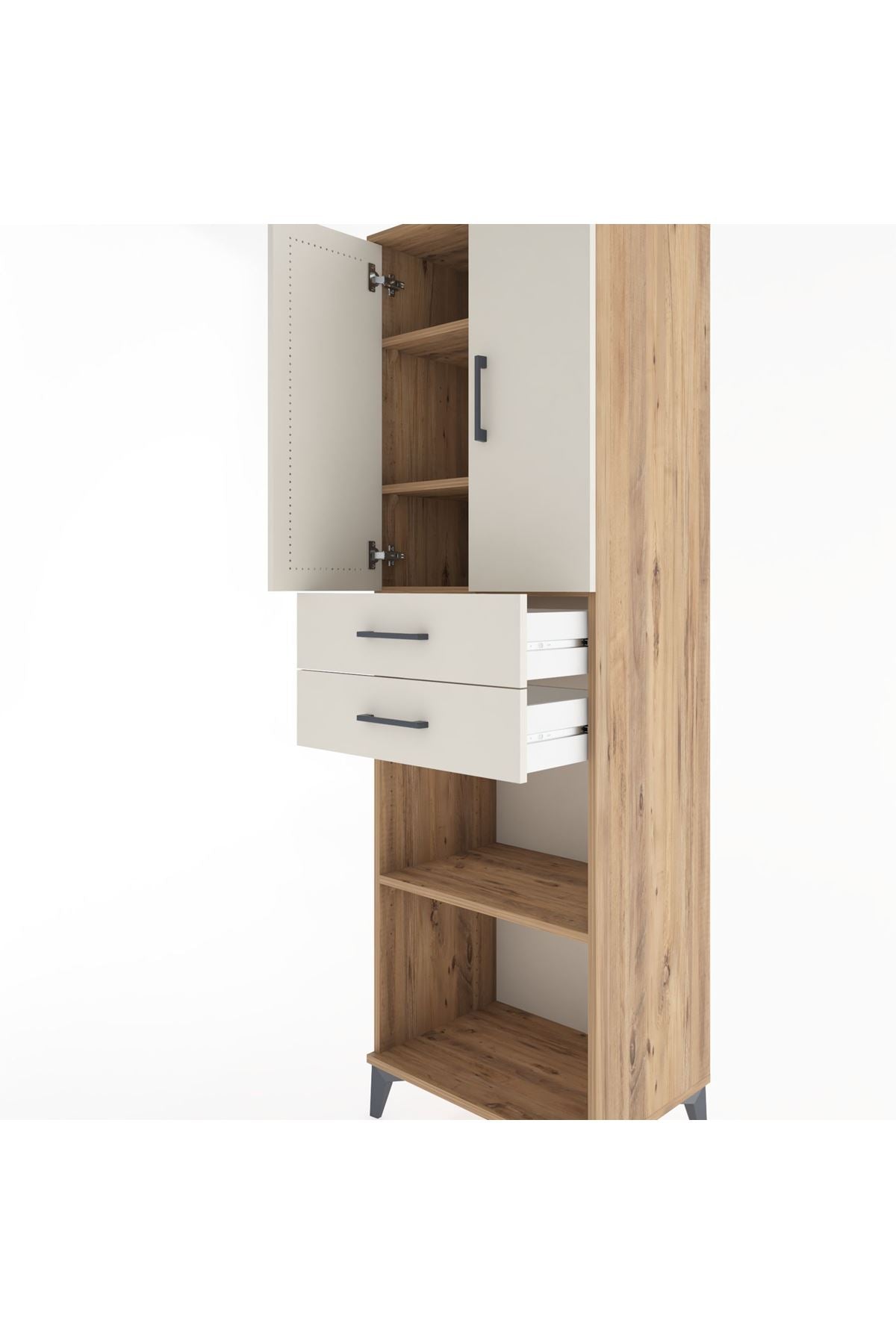 Hyperion Dolap 4 Raflı 2 Çekmeceli 2 Kapaklı 60x44x195 Çam-Aytaşı