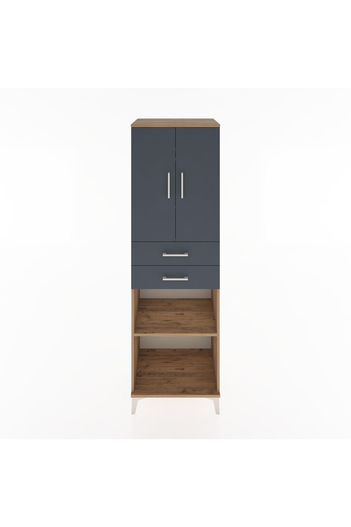 Hyperion Dolap 4 Raflı 2 Çekmeceli 2 Kapaklı 60x44x195 Çam-Antrasit