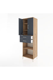 Hyperion Dolap 4 Raflı 2 Çekmeceli 2 Kapaklı 60x44x195 Çam-Antrasit