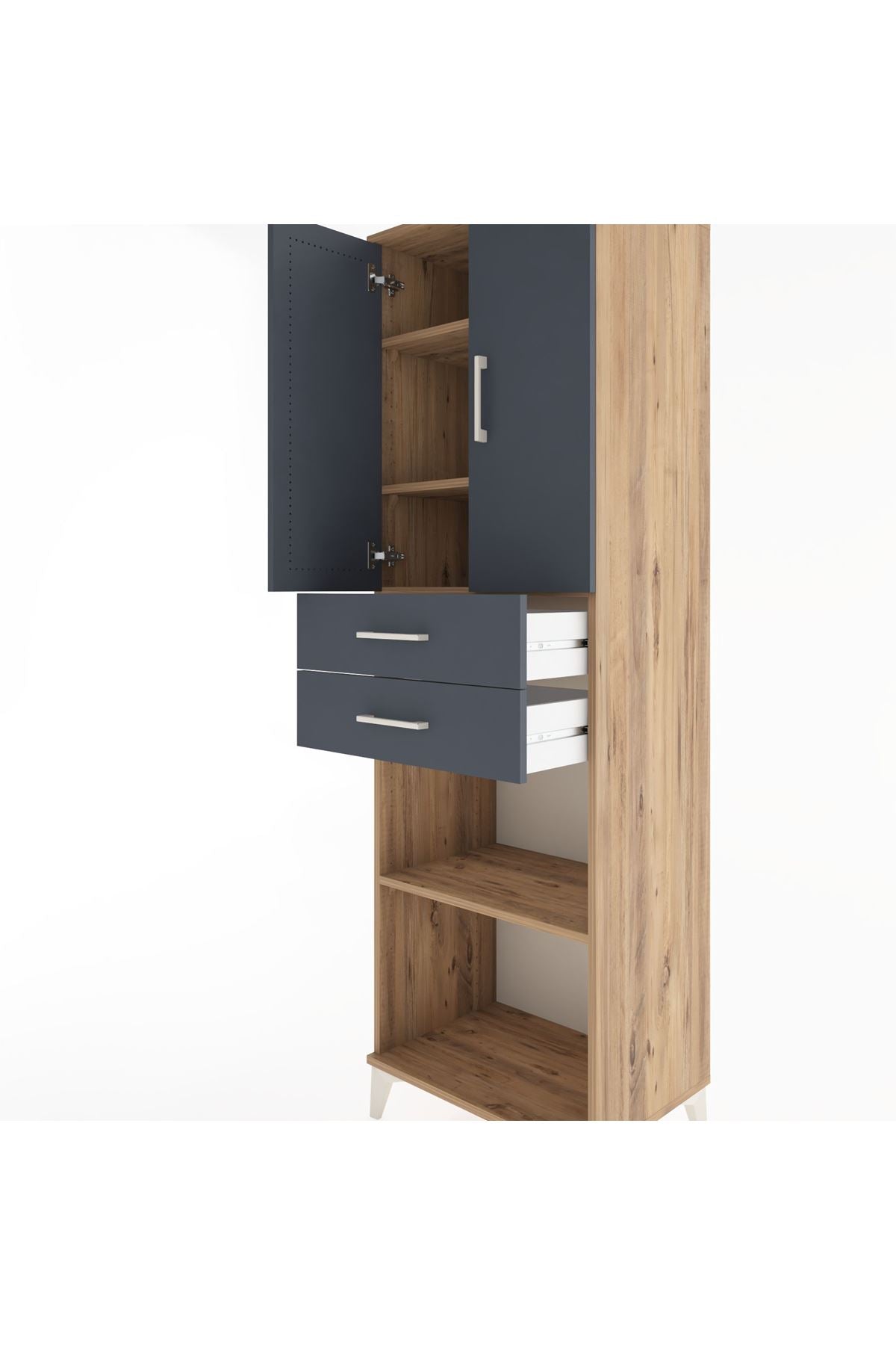 Hyperion Dolap 4 Raflı 2 Çekmeceli 2 Kapaklı 60x44x195 Çam-Antrasit