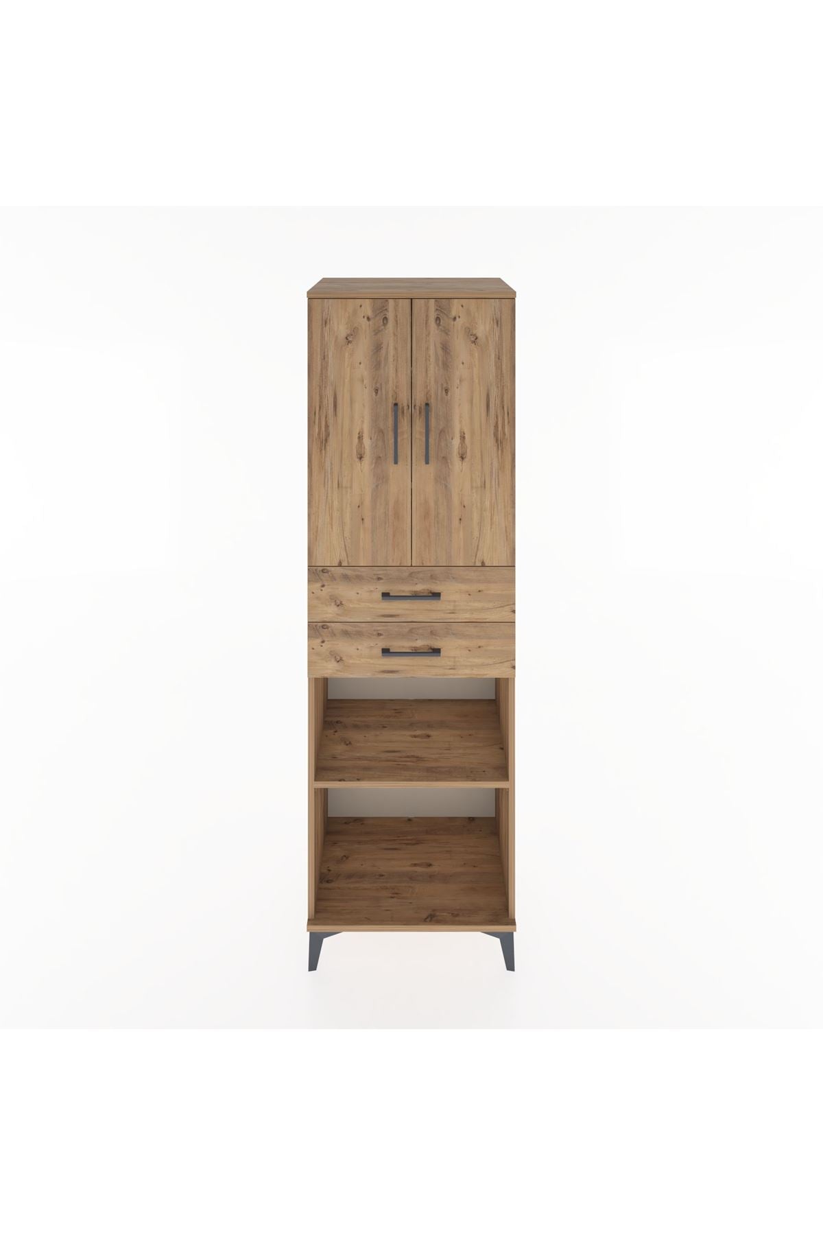 Hyperion Dolap 4 Raflı 2 Çekmeceli 2 Kapaklı 60x44x195 Çam-Çam