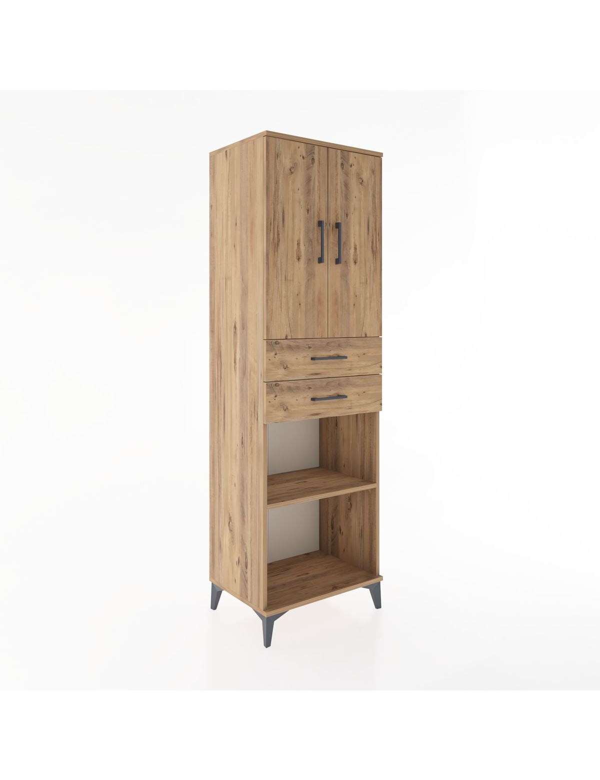 Hyperion Dolap 4 Raflı 2 Çekmeceli 2 Kapaklı 60x44x195 Çam-Çam