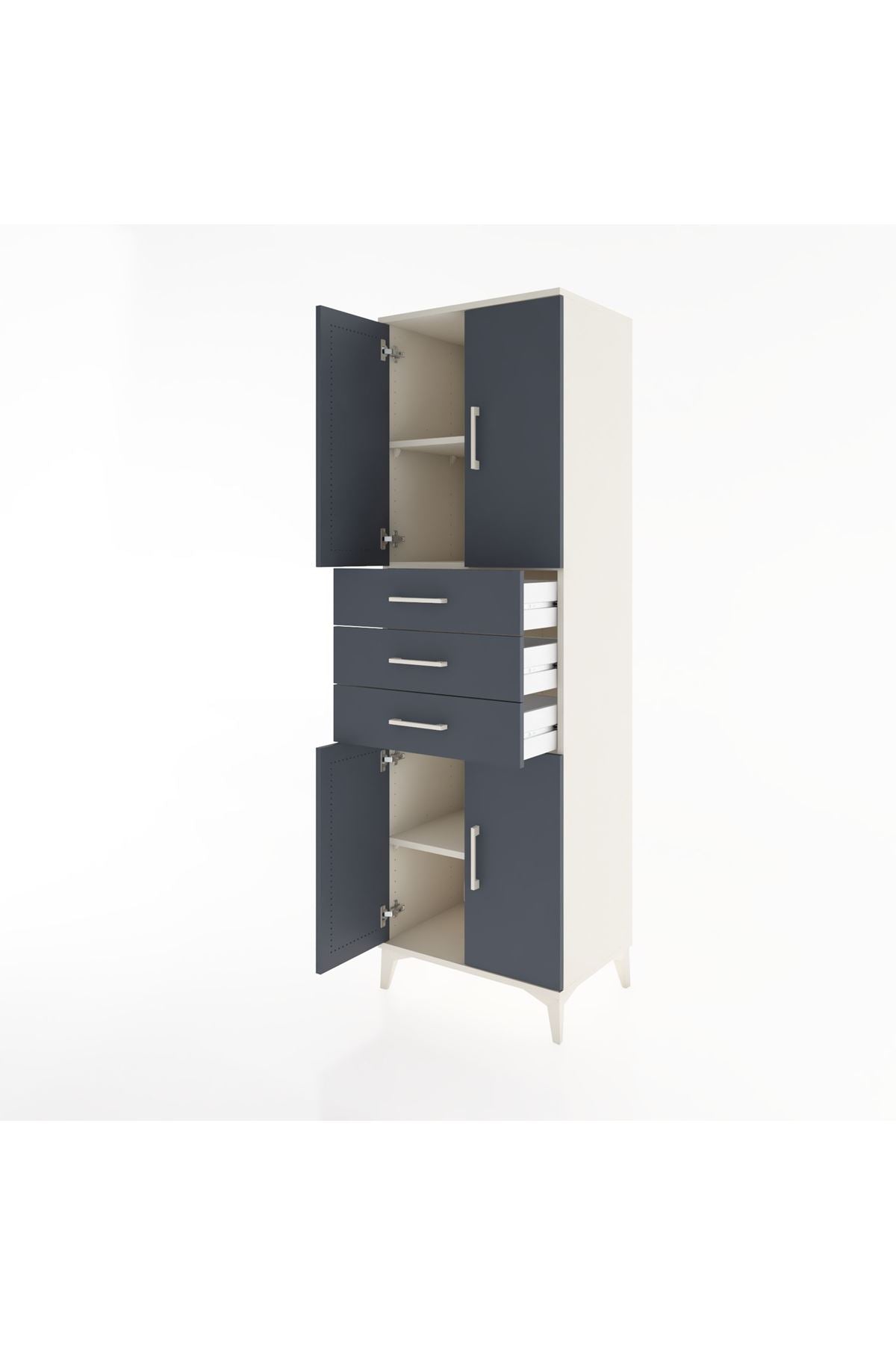 Hyperion Dolap 3 Raflı 3 Çekmeceli 4 Kapaklı 60x44x195 Aytaşı-Antrasit