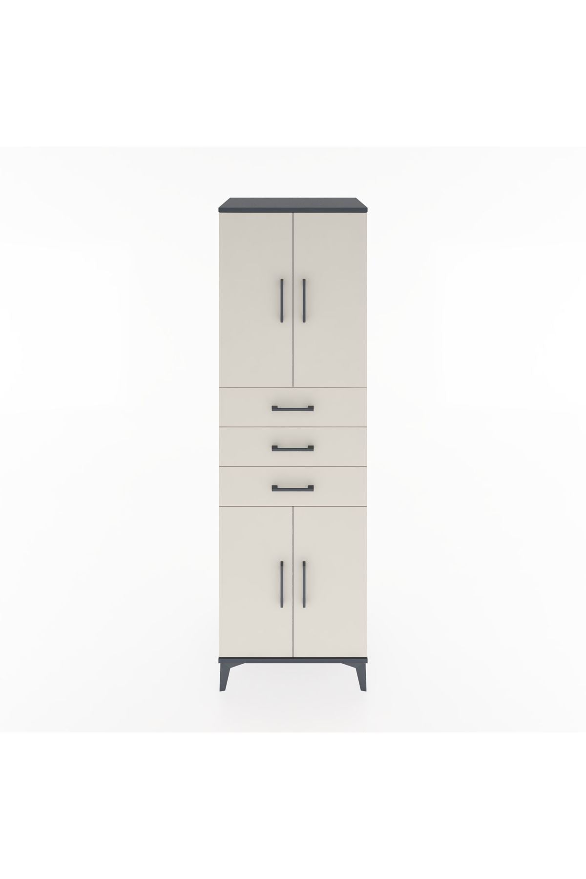 Hyperion Dolap 3 Raflı 3 Çekmeceli 4 Kapaklı 60x44x195 Antrasit-Aytaşı