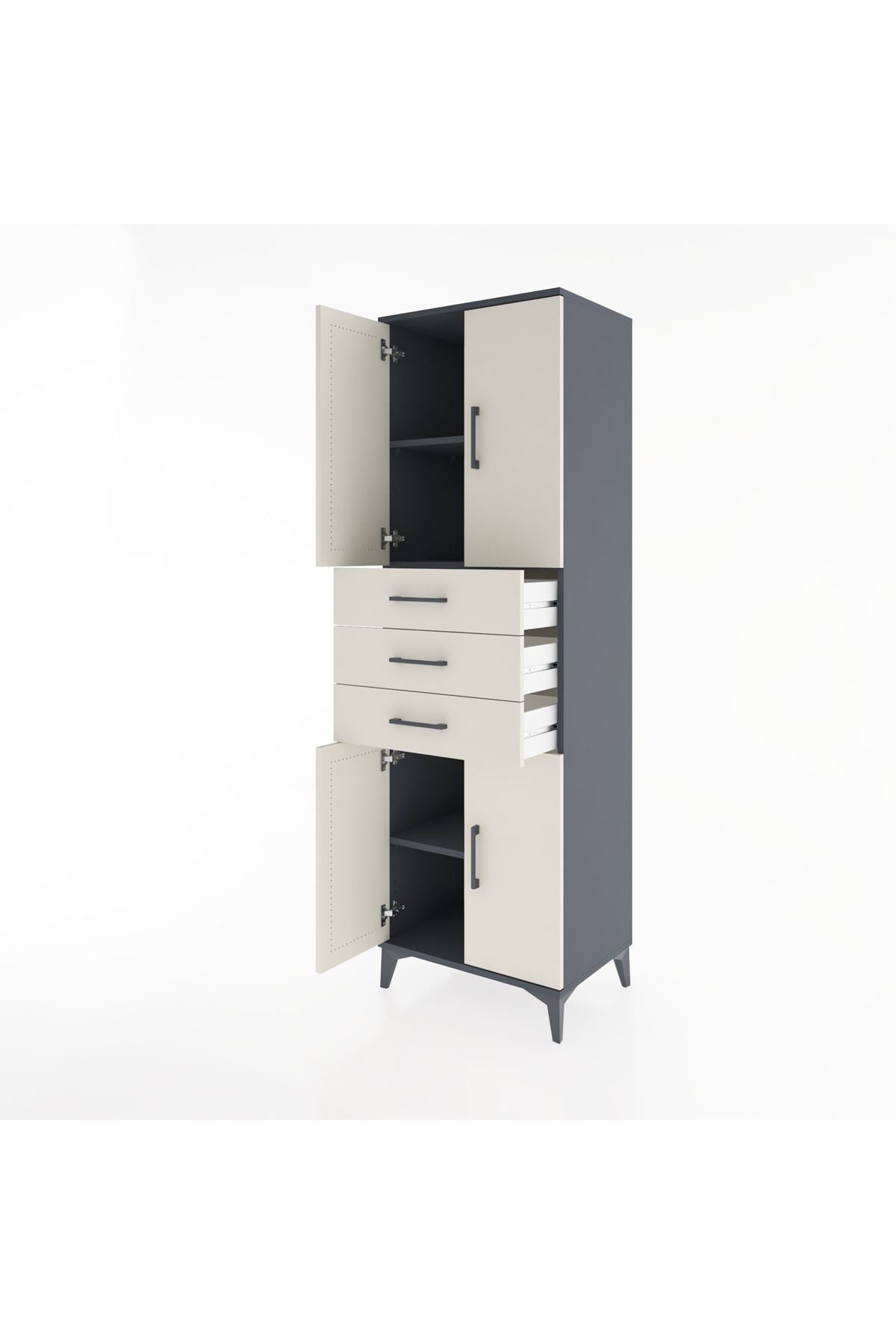 Hyperion Dolap 3 Raflı 3 Çekmeceli 4 Kapaklı 60x44x195 Antrasit-Aytaşı