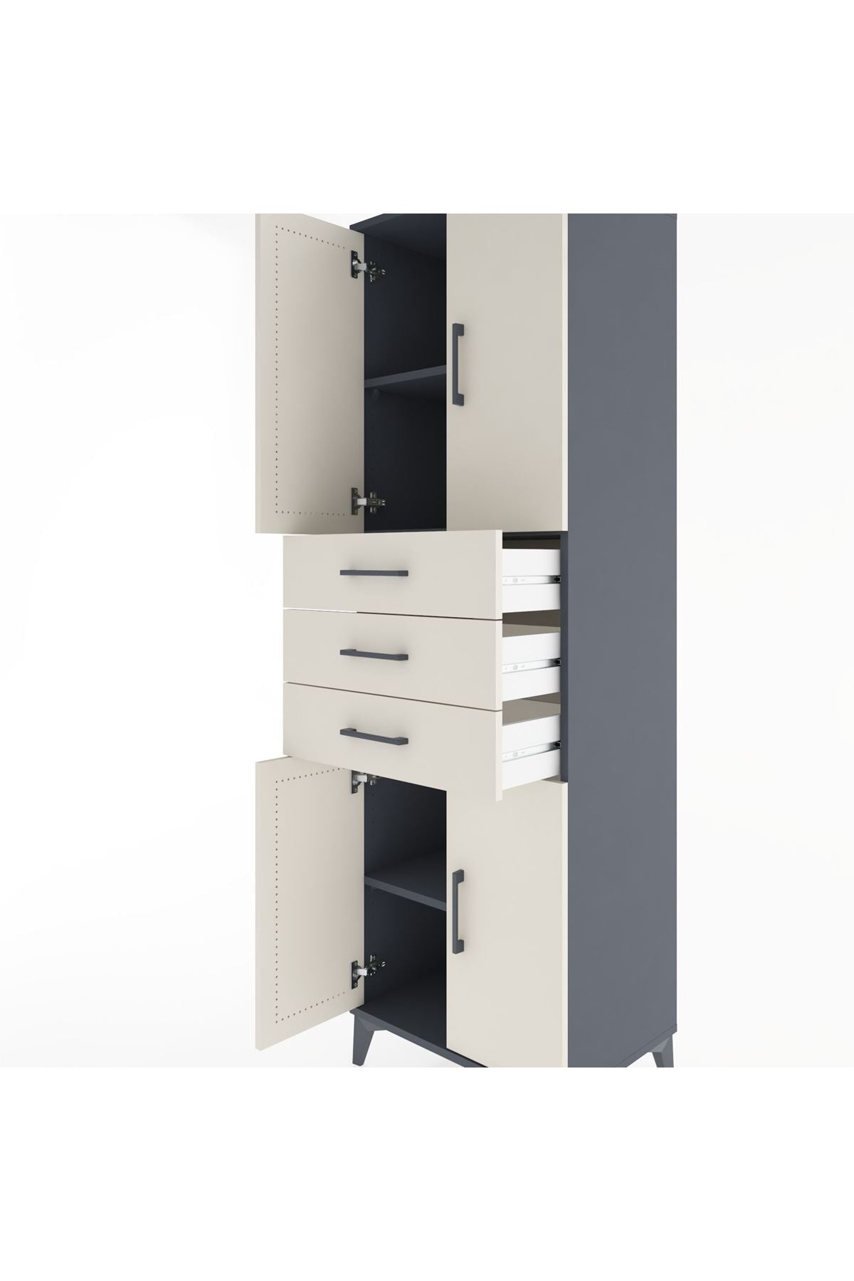 Hyperion Dolap 3 Raflı 3 Çekmeceli 4 Kapaklı 60x44x195 Antrasit-Aytaşı
