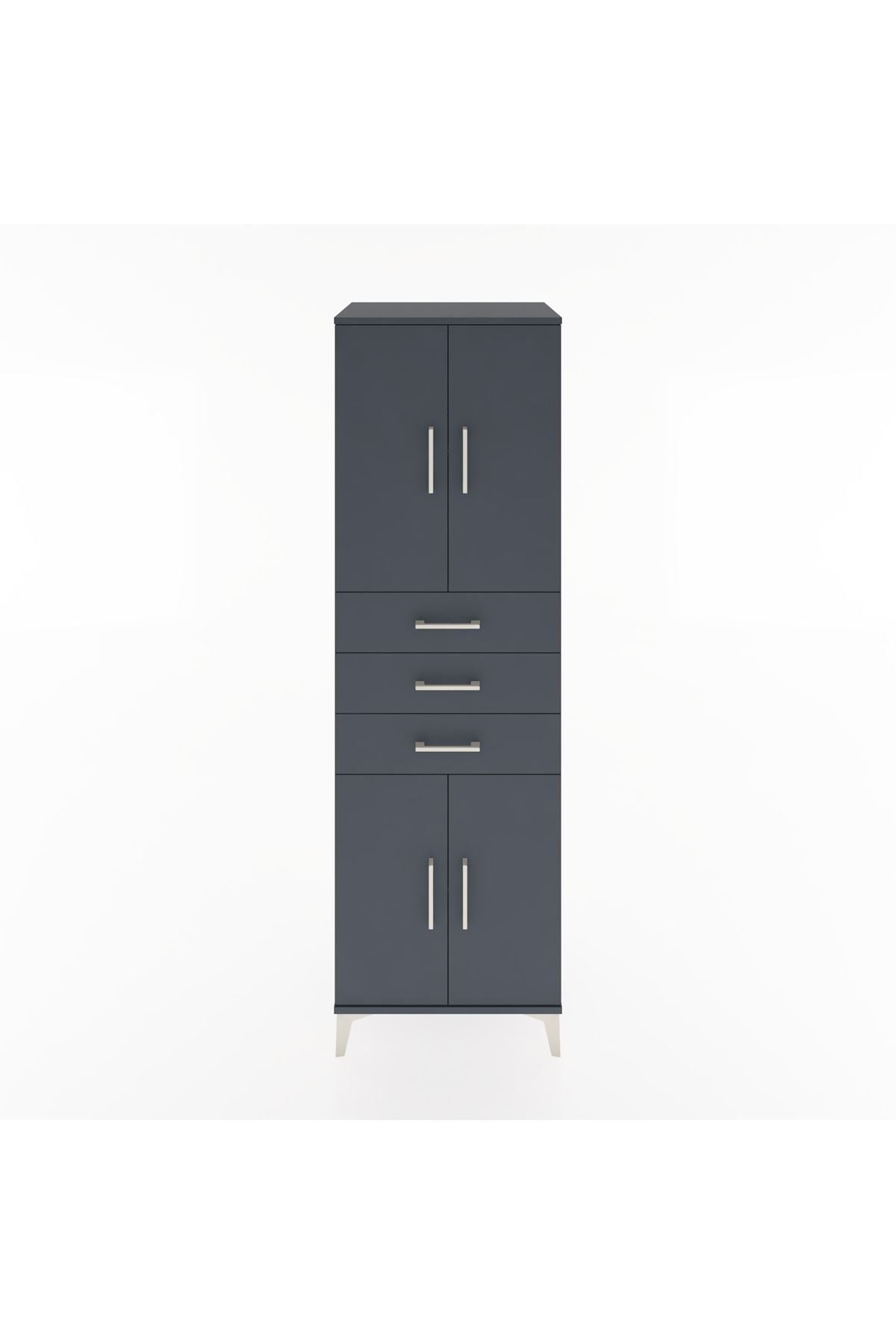 Hyperion Dolap 3 Raflı 3 Çekmeceli 4 Kapaklı 60x44x195 Antrasit-Antrasit