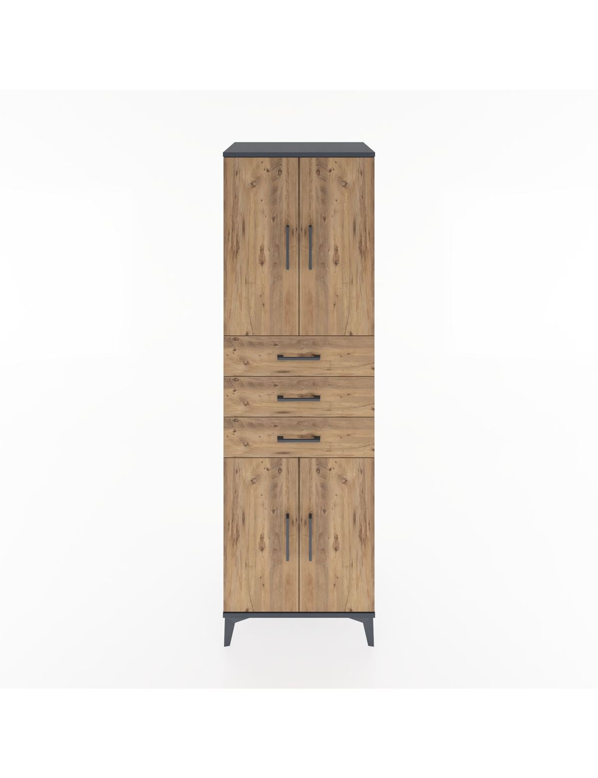 Hyperion Dolap 3 Raflı 3 Çekmeceli 4 Kapaklı 60x44x195 Antrasit-Çam