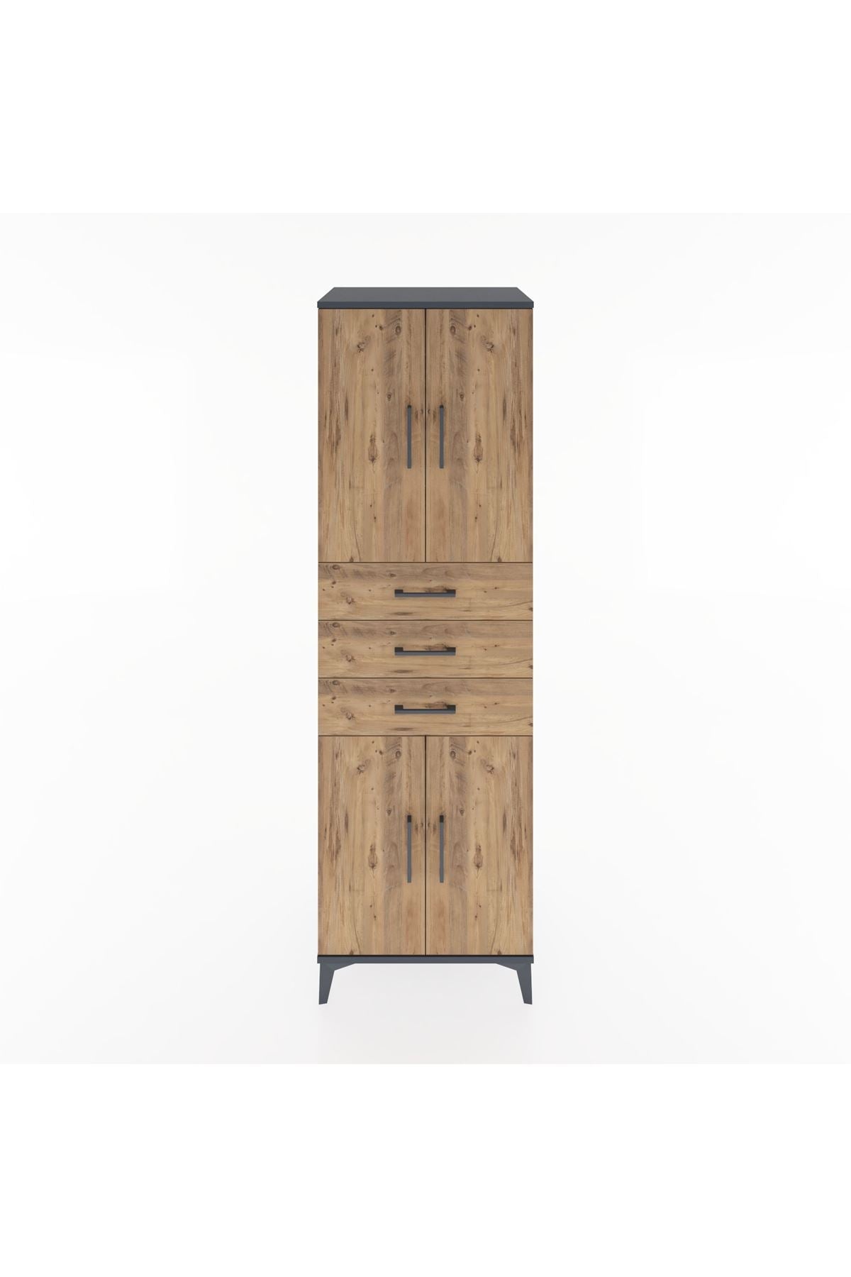 Hyperion Dolap 3 Raflı 3 Çekmeceli 4 Kapaklı 60x44x195 Antrasit-Çam