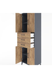 Hyperion Dolap 3 Raflı 3 Çekmeceli 4 Kapaklı 60x44x195 Antrasit-Çam