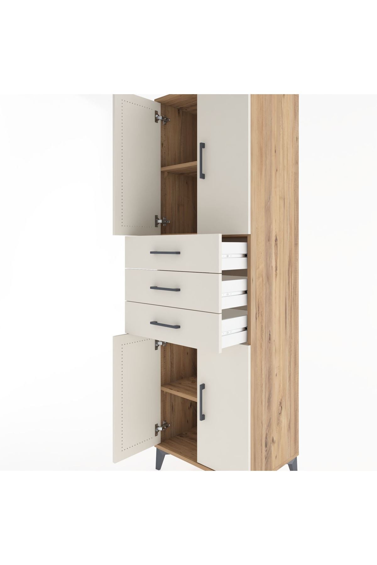 Hyperion Dolap 3 Raflı 3 Çekmeceli 4 Kapaklı 60x44x195 Çam-Aytaşı