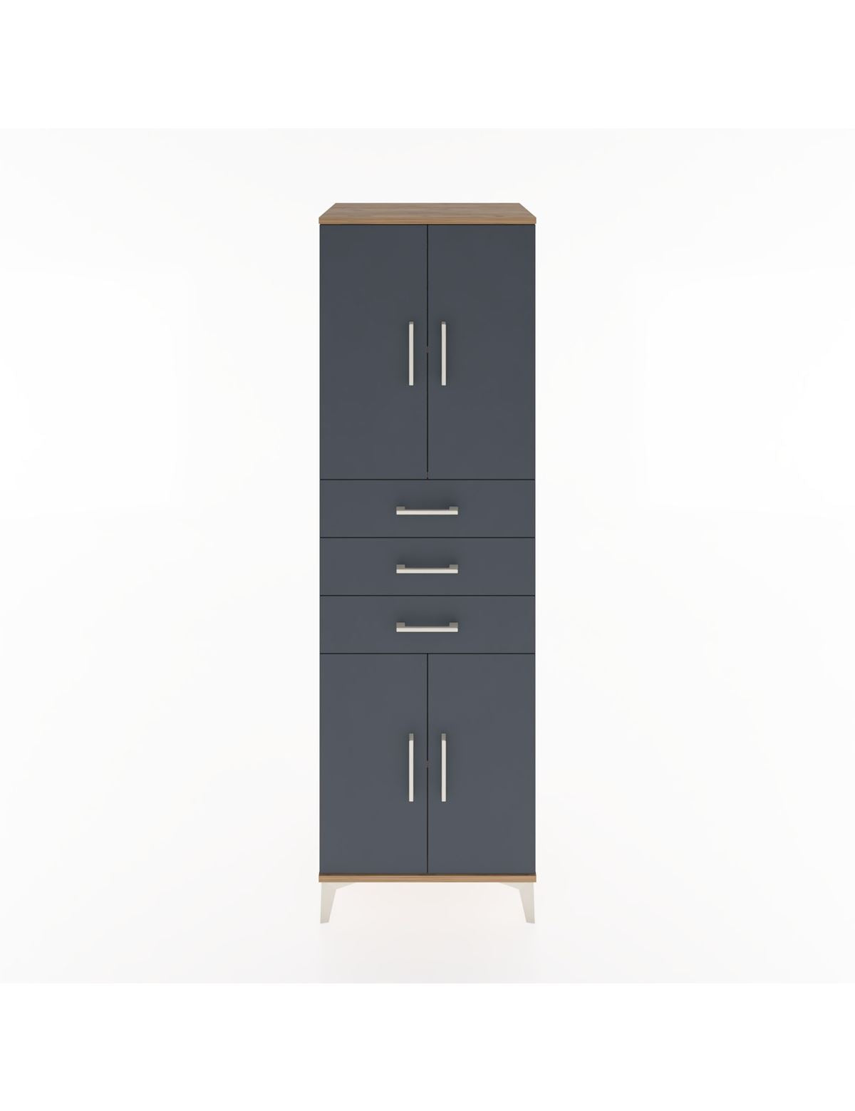 Hyperion Dolap 3 Raflı 3 Çekmeceli 4 Kapaklı 60x44x195 Çam-Antrasit