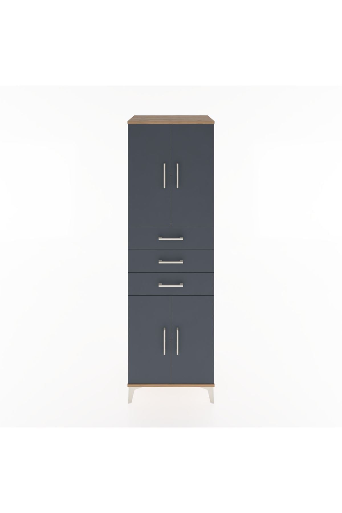 Hyperion Dolap 3 Raflı 3 Çekmeceli 4 Kapaklı 60x44x195 Çam-Antrasit