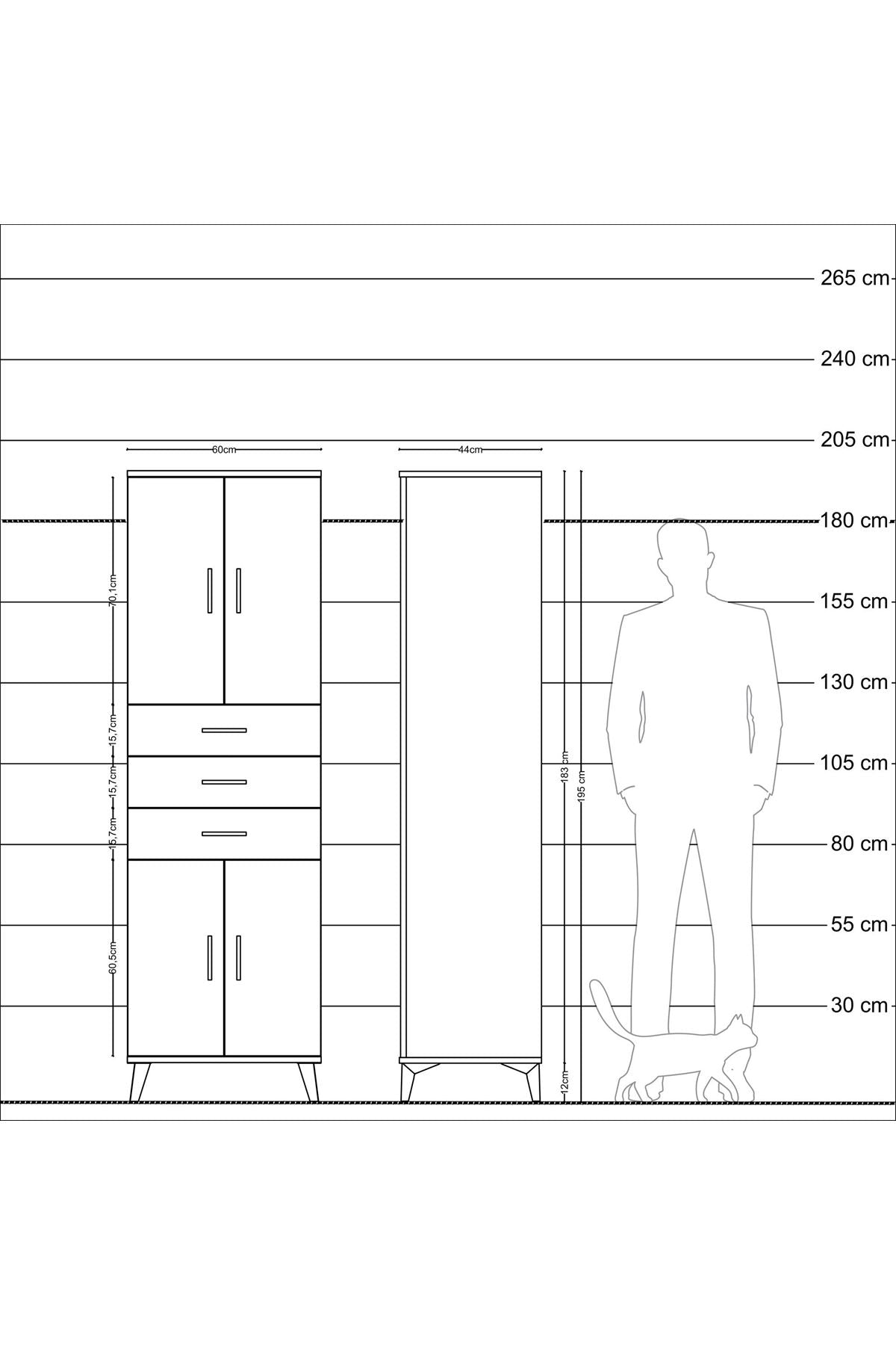 Hyperion Dolap 3 Raflı 3 Çekmeceli 4 Kapaklı 60x44x195 Çam-Aytaşı