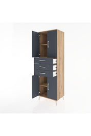 Hyperion Dolap 3 Raflı 3 Çekmeceli 4 Kapaklı 60x44x195 Çam-Antrasit