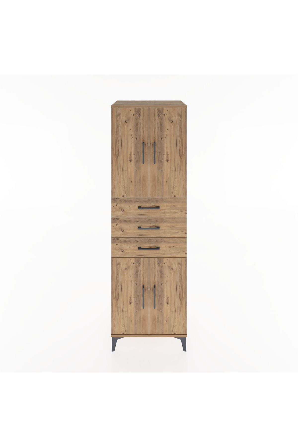 Hyperion Dolap 3 Raflı 3 Çekmeceli 4 Kapaklı 60x44x195 Çam-Çam