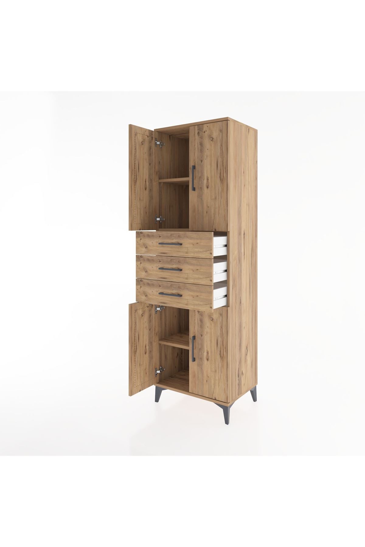 Hyperion Dolap 3 Raflı 3 Çekmeceli 4 Kapaklı 60x44x195 Çam-Çam