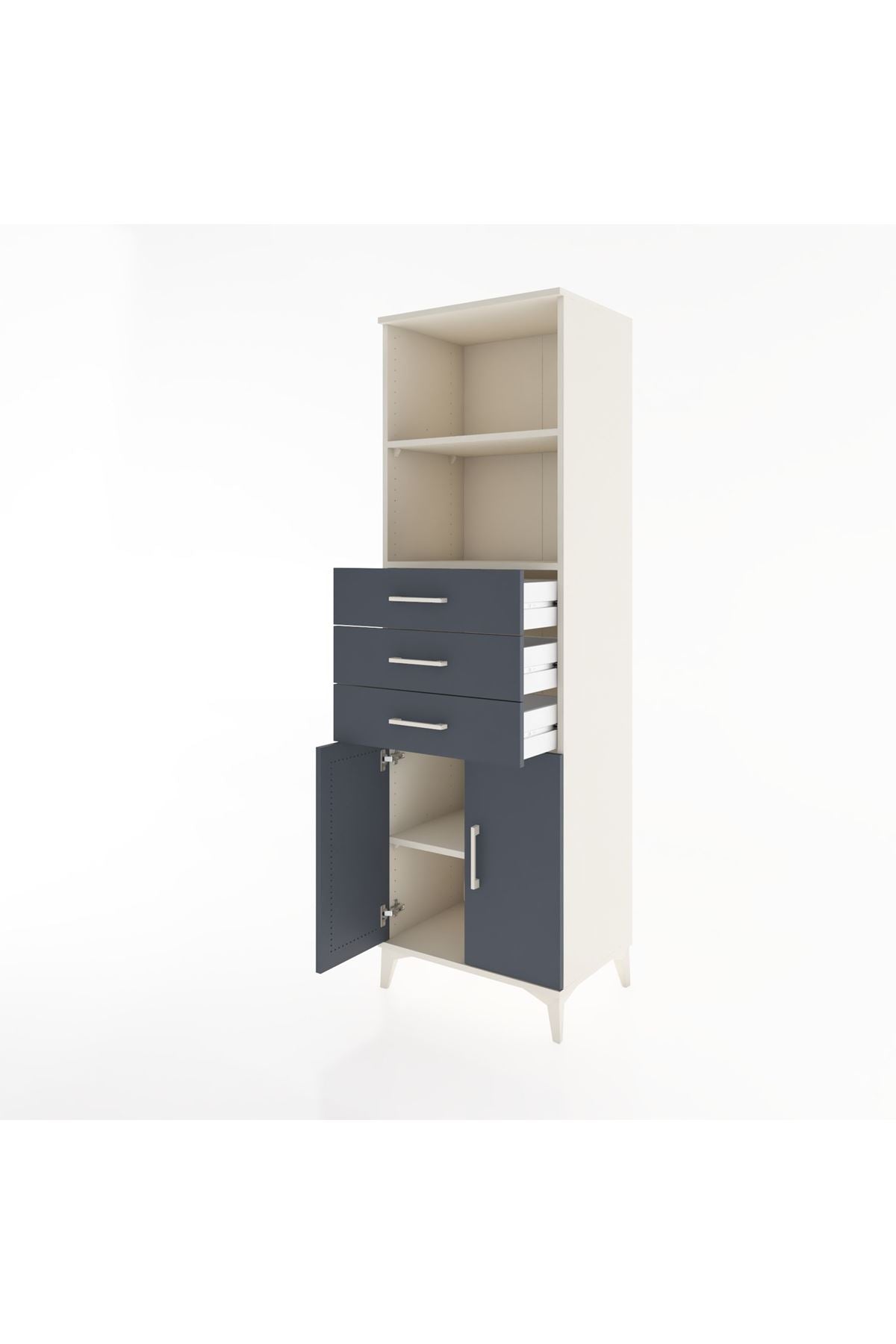 Hyperion Dolap 3 Raflı 3 Çekmeceli 2 Kapaklı 60x44x195 Aytaşı-Antrasit