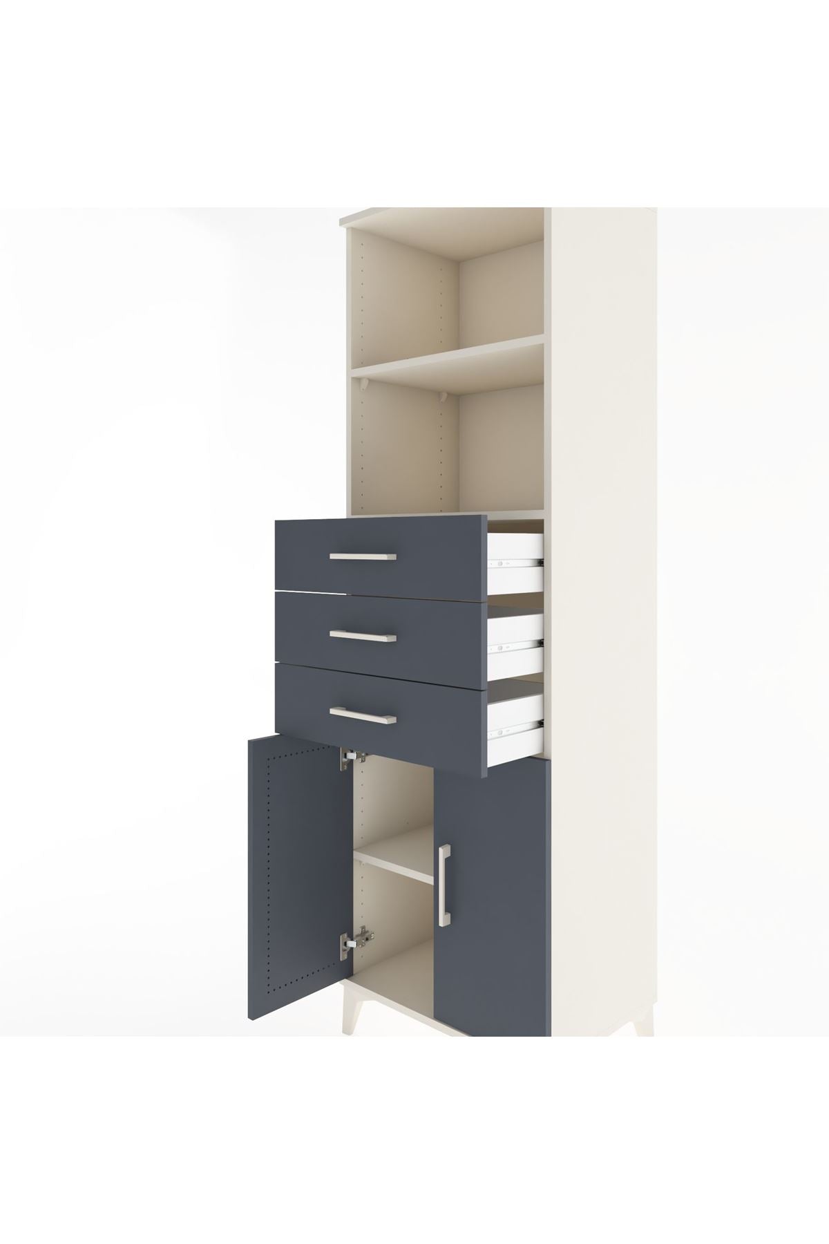 Hyperion Dolap 3 Raflı 3 Çekmeceli 2 Kapaklı 60x44x195 Aytaşı-Antrasit