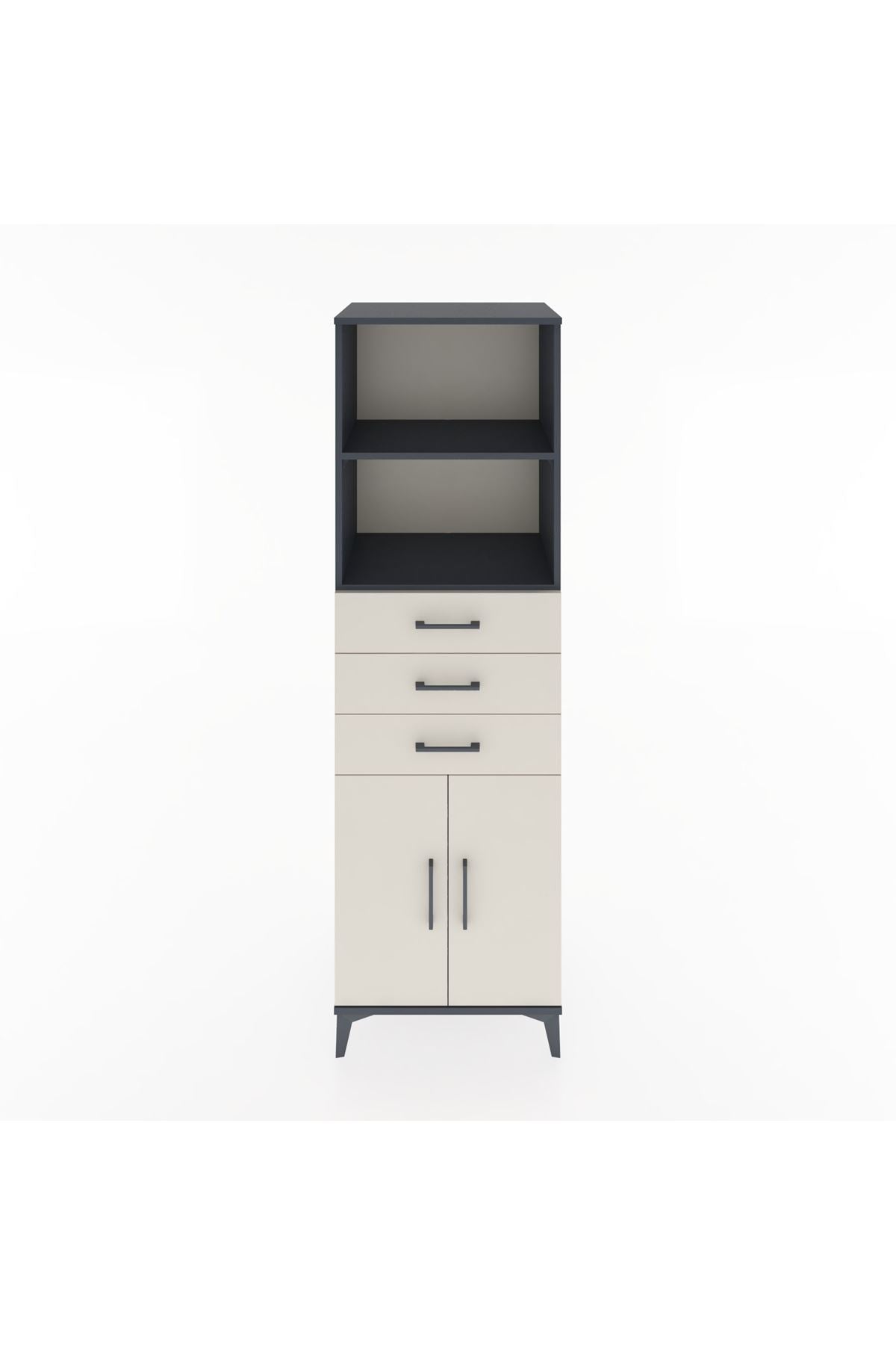 Hyperion Dolap 3 Raflı 3 Çekmeceli 2 Kapaklı 60x44x195 Antrasit-Aytaşı