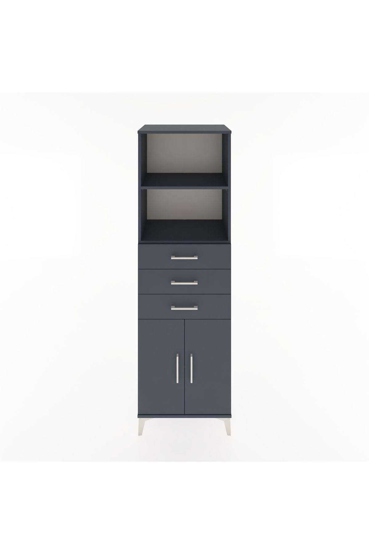 Hyperion Dolap 3 Raflı 3 Çekmeceli 2 Kapaklı 60x44x195 Antrasit-Antrasit
