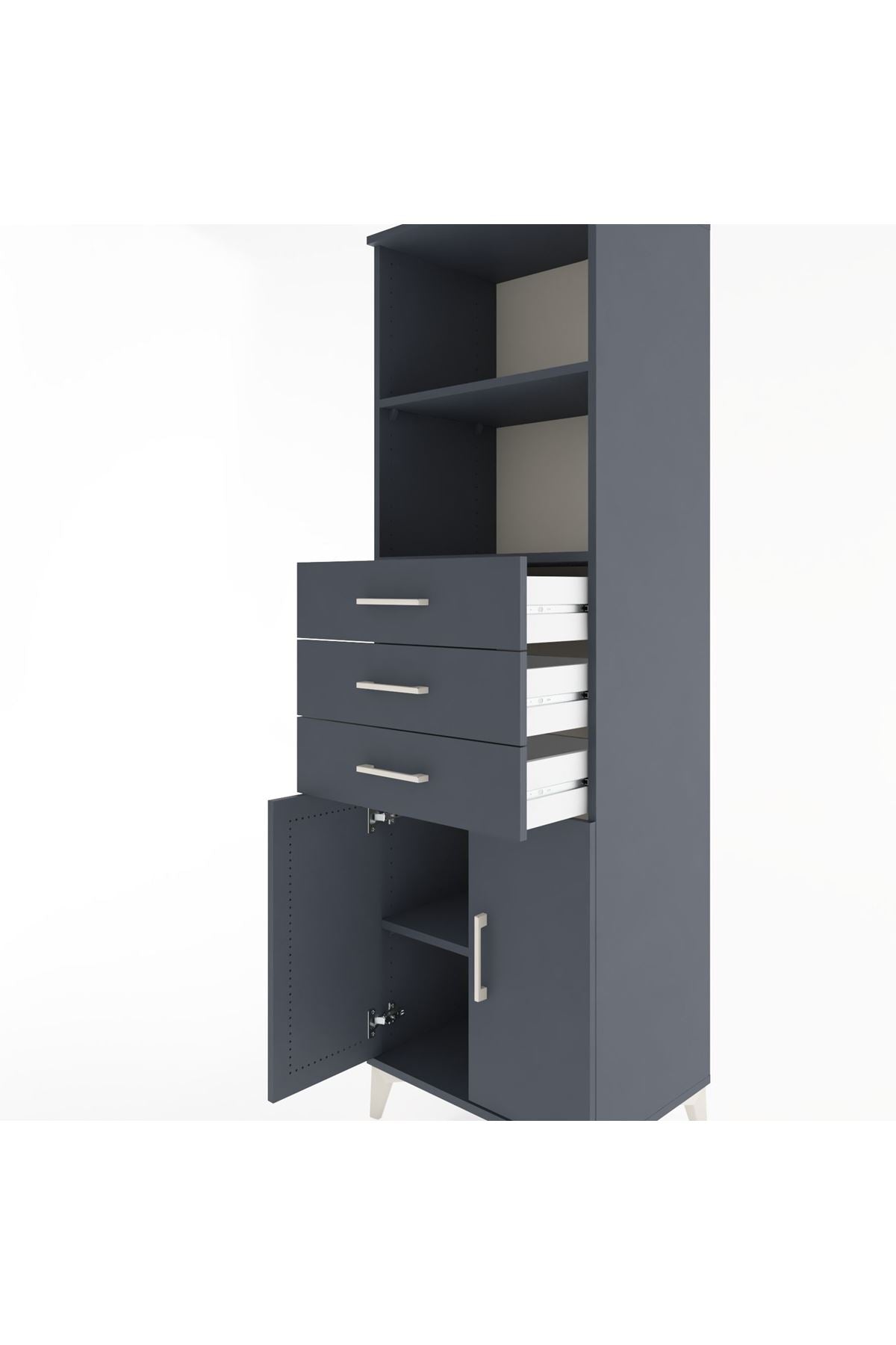 Hyperion Dolap 3 Raflı 3 Çekmeceli 2 Kapaklı 60x44x195 Antrasit-Antrasit