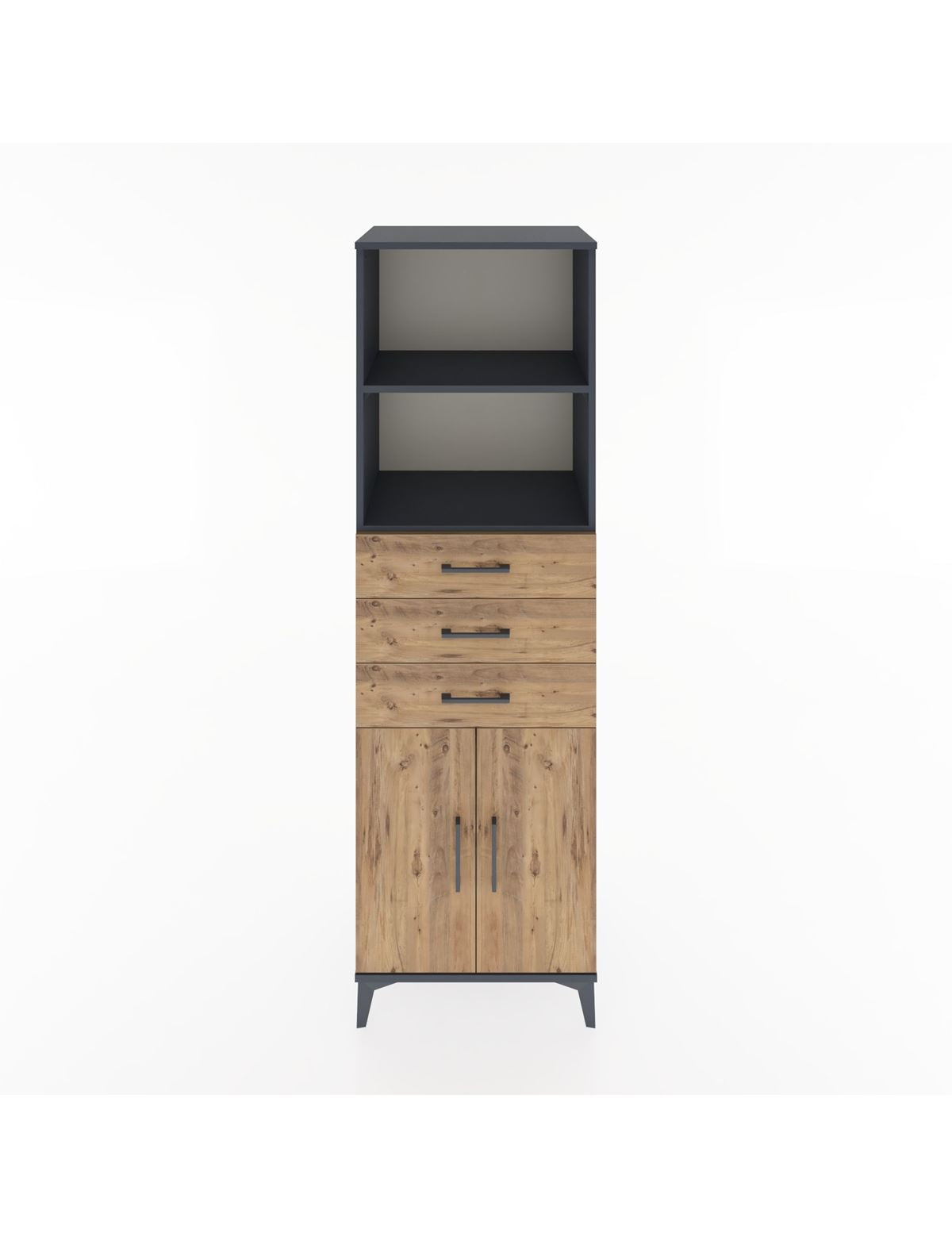 Hyperion Dolap 3 Raflı 3 Çekmeceli 2 Kapaklı 60x44x195 Antrasit-Çam