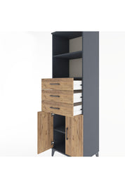 Hyperion Dolap 3 Raflı 3 Çekmeceli 2 Kapaklı 60x44x195 Antrasit-Çam