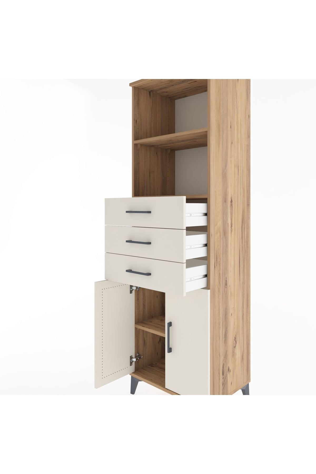 Hyperion Dolap 3 Raflı 3 Çekmeceli 2 Kapaklı 60x44x195 Çam-Aytaşı