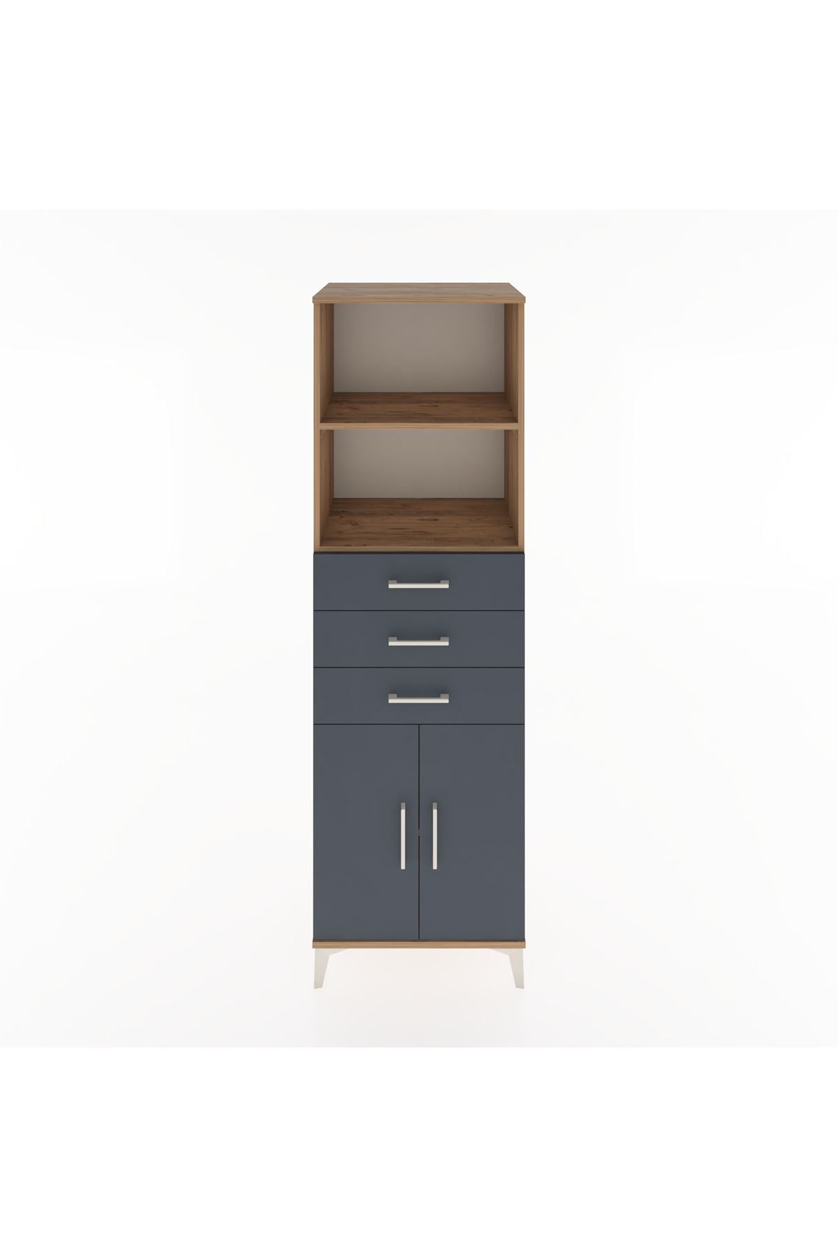 Hyperion Dolap 3 Raflı 3 Çekmeceli 2 Kapaklı 60x44x195 Çam-Antrasit