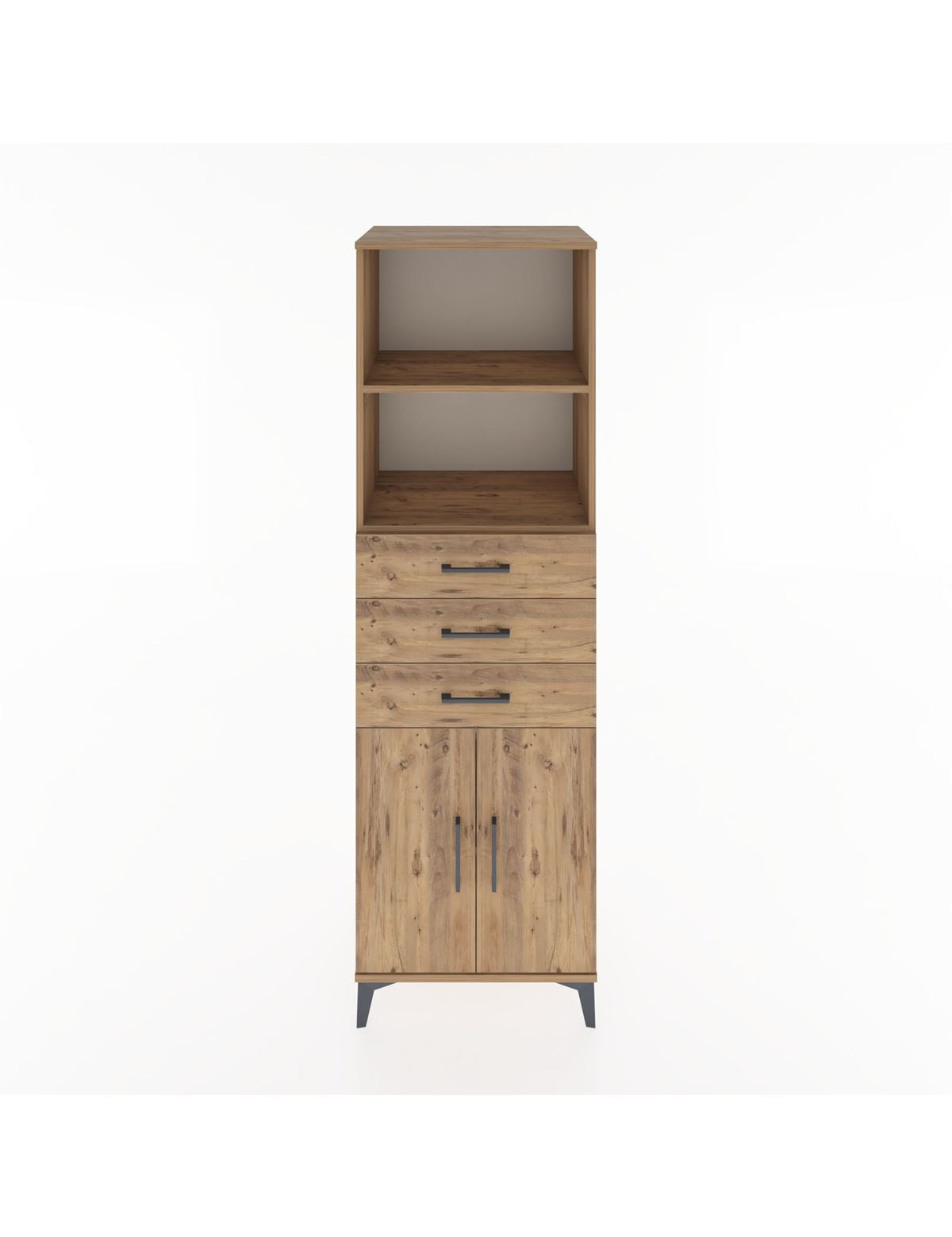 Hyperion Dolap 3 Raflı 3 Çekmeceli 2 Kapaklı 60x44x195 Çam-Çam