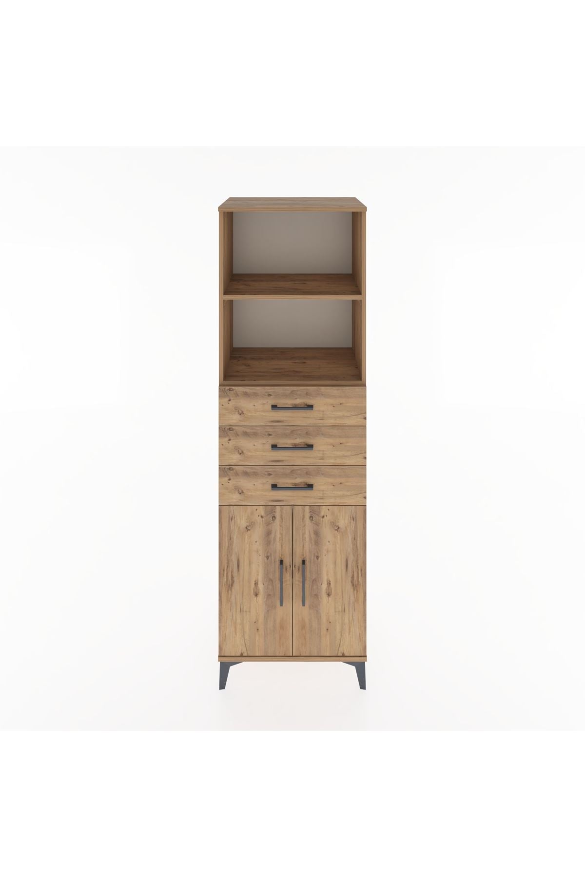 Hyperion Dolap 3 Raflı 3 Çekmeceli 2 Kapaklı 60x44x195 Çam-Çam