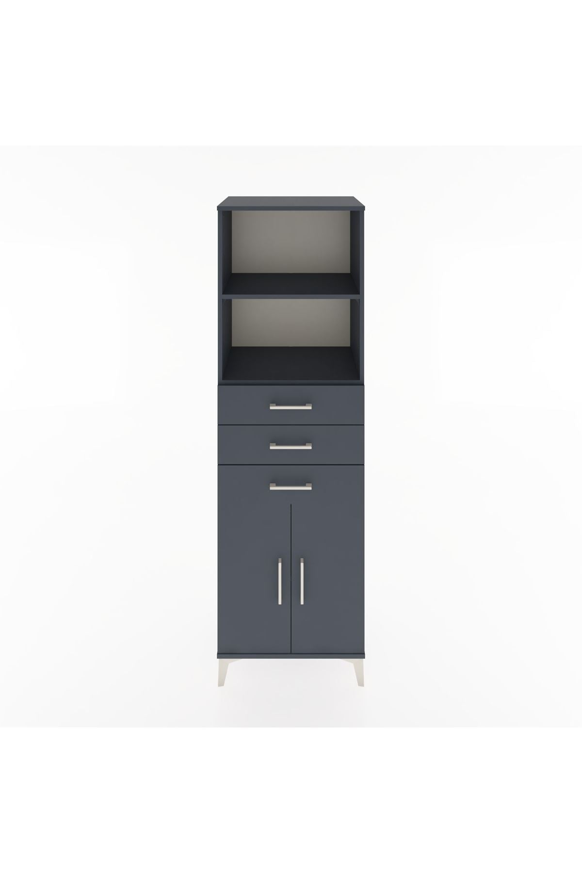 Hyperion Dolap 3 Raflı 3 Çekmeceli 2 Kapaklı 60x44x195 Antrasit-Antrasit
