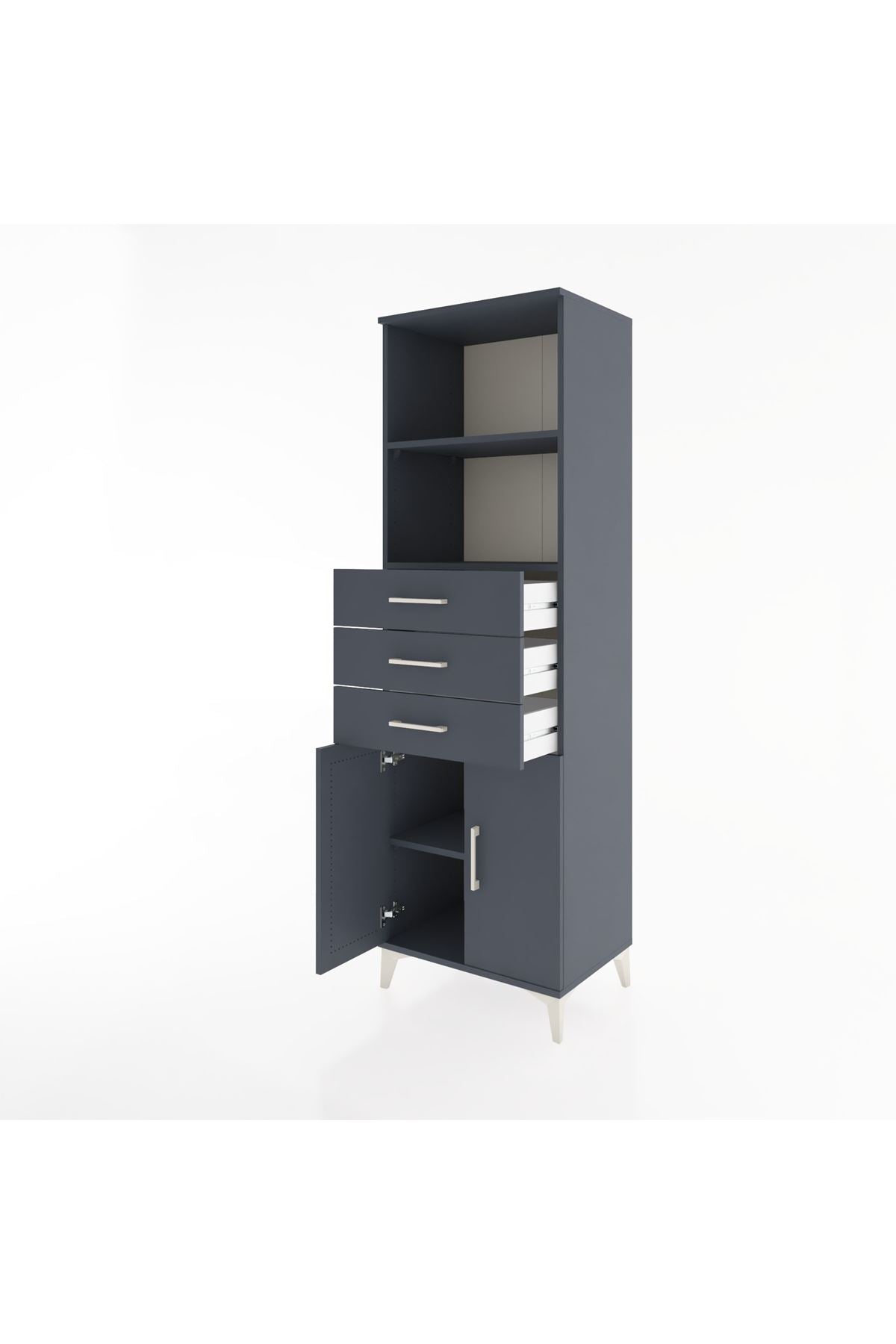 Hyperion Dolap 3 Raflı 3 Çekmeceli 2 Kapaklı 60x44x195 Antrasit-Antrasit